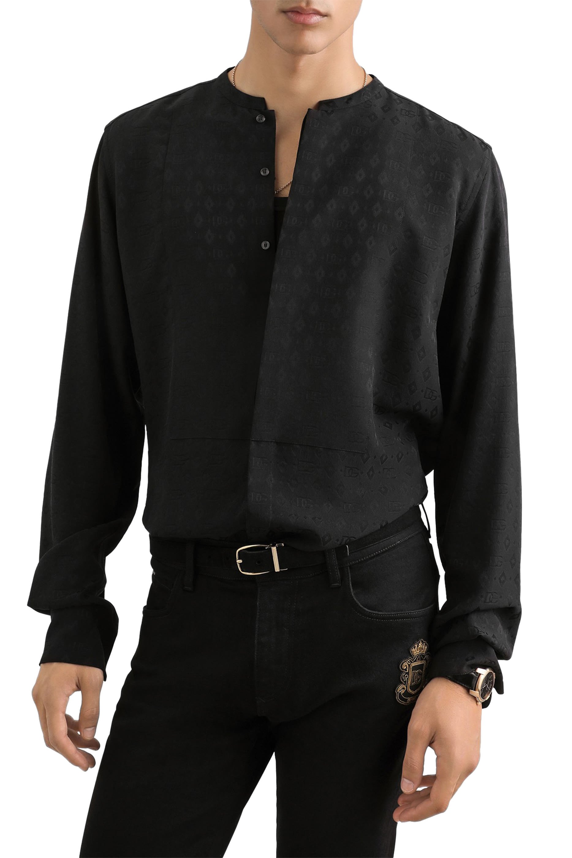 Silk Martini-fit Shirt with Plastron