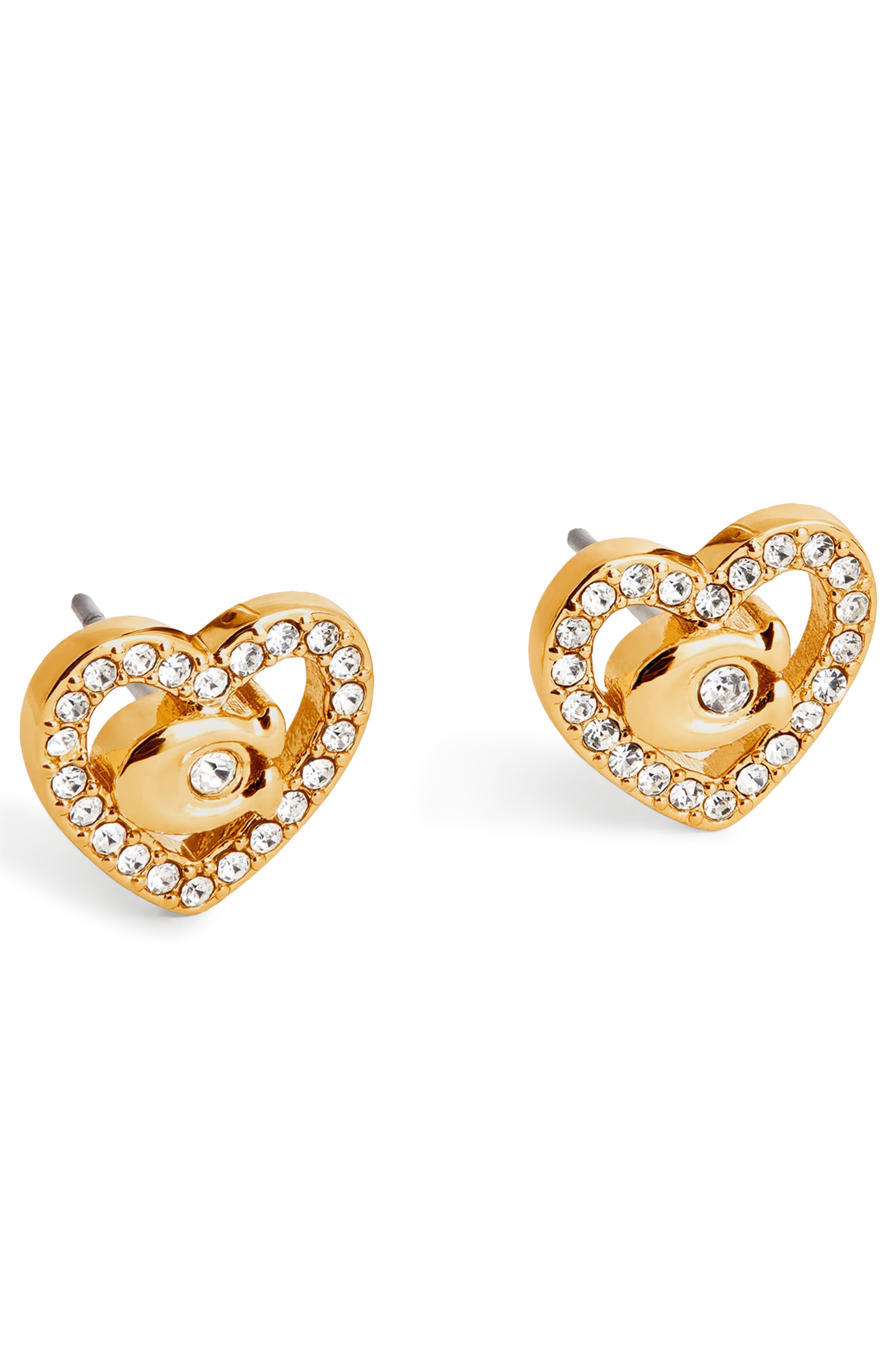 Pave Heart Stud Earrings, Brass