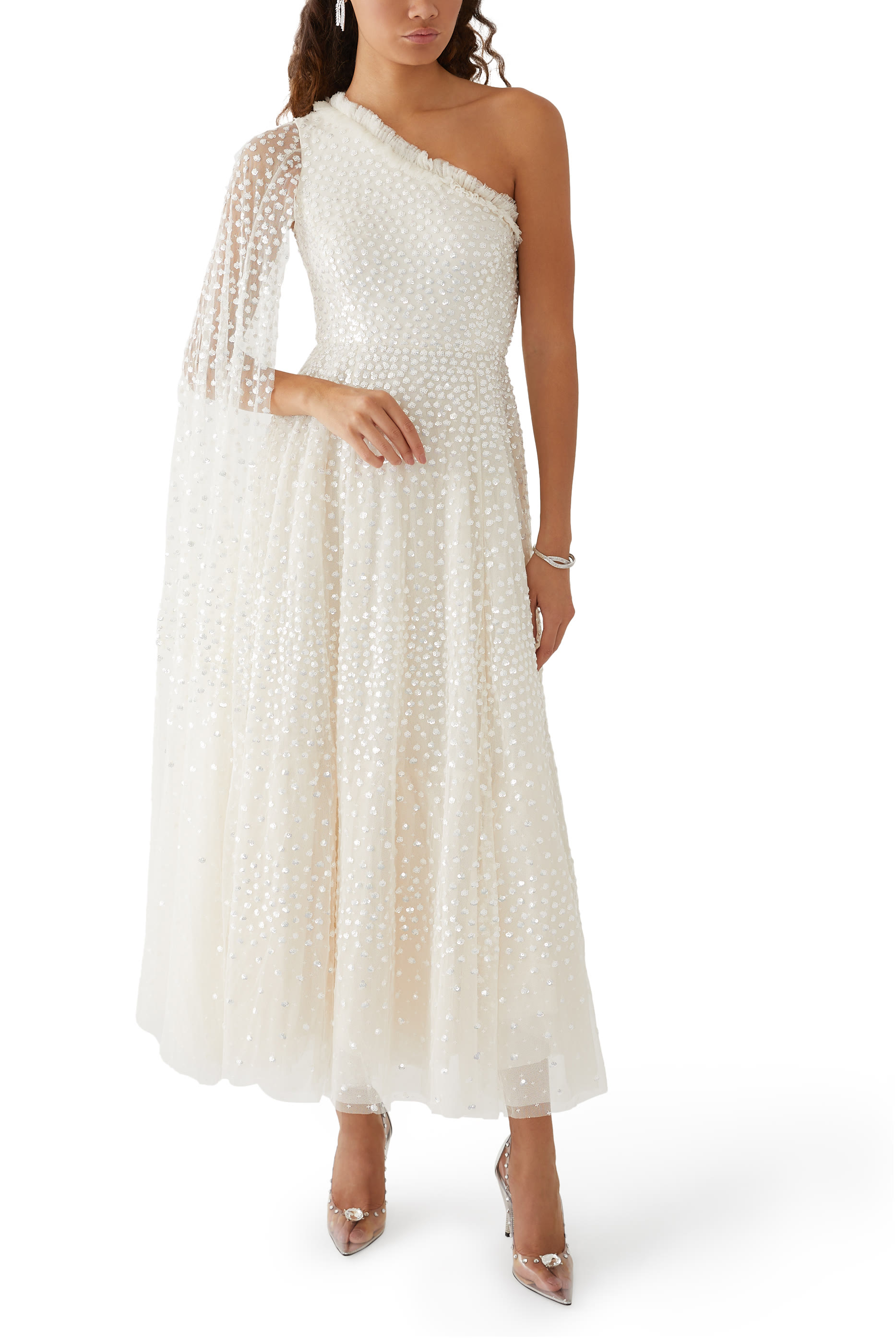 Scatter Dot One-Shoulder Ankle Gown