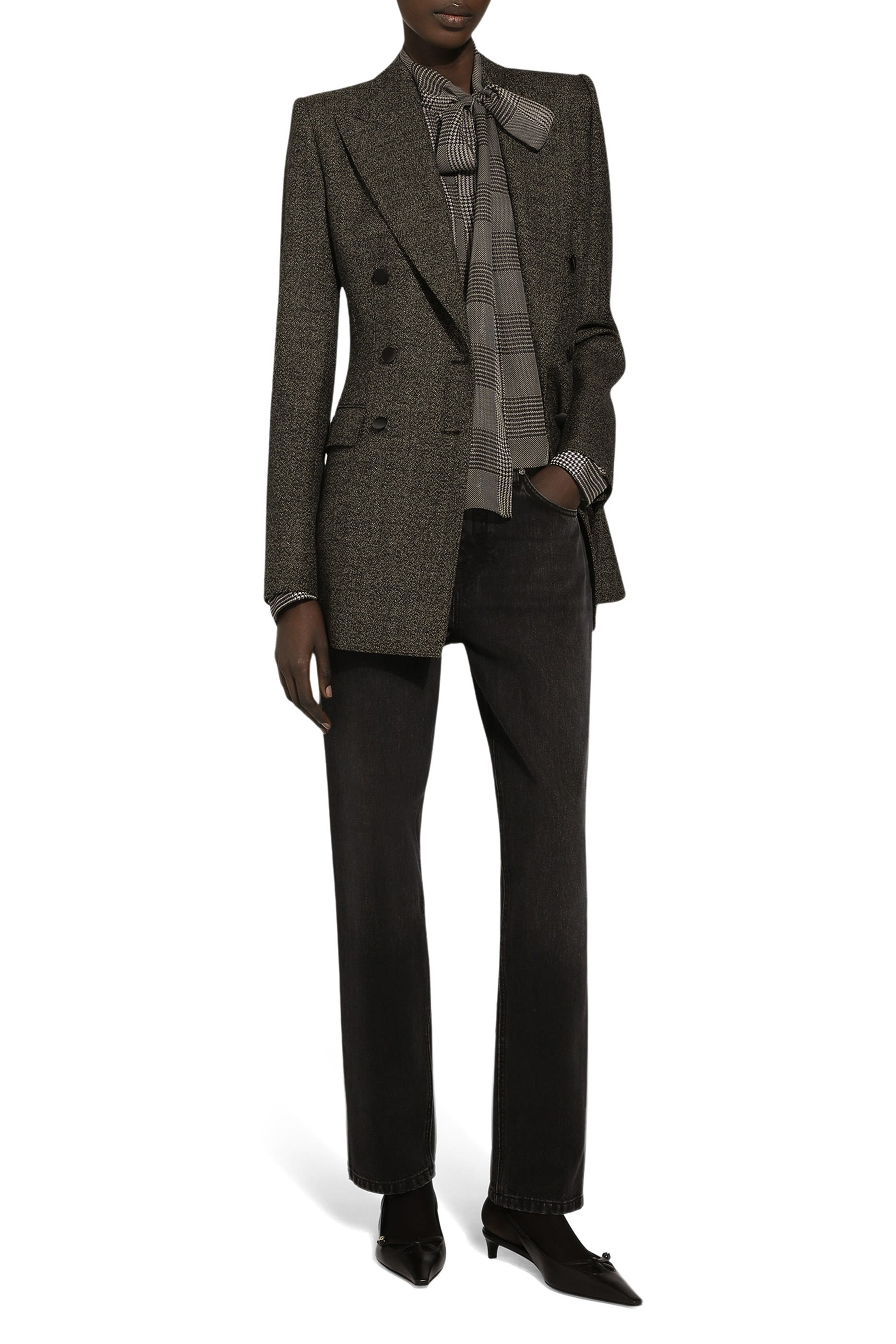 Silk Chiffon Shirt with Glen Plaid Print