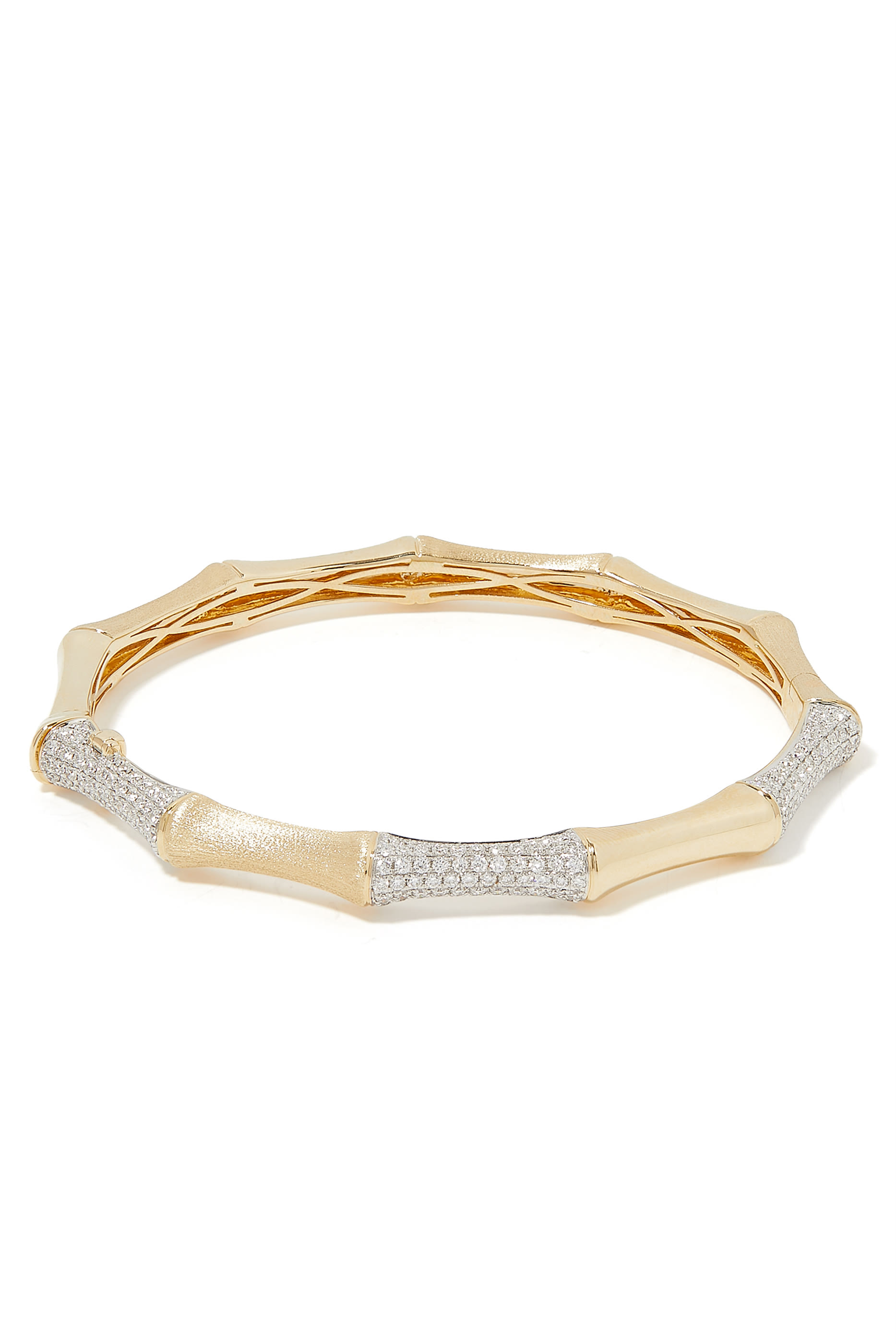 Bamboo Bangle, 14K Yellow Gold & Diamond