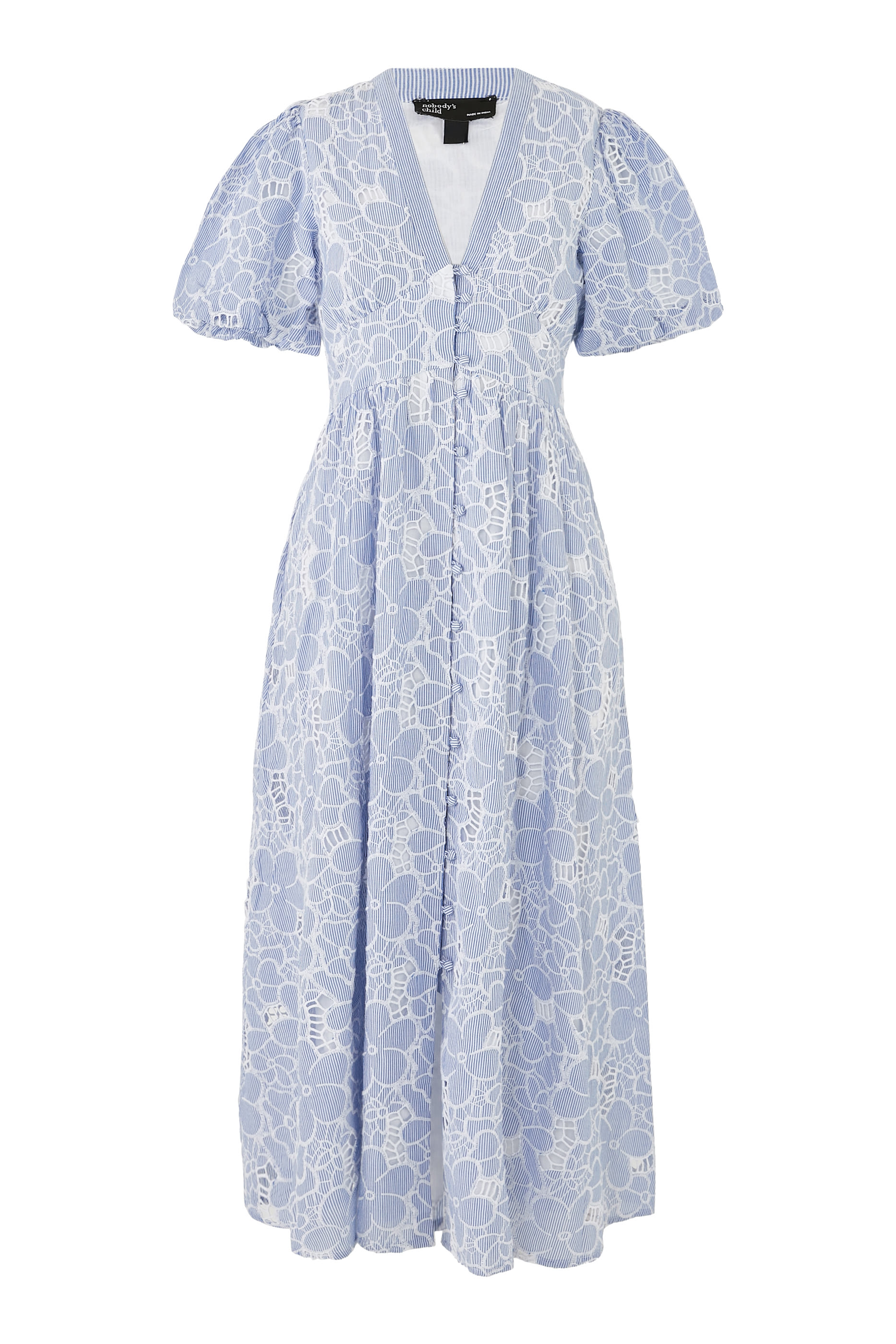 Stripe Floral Embroidered Starlight Midi Dress