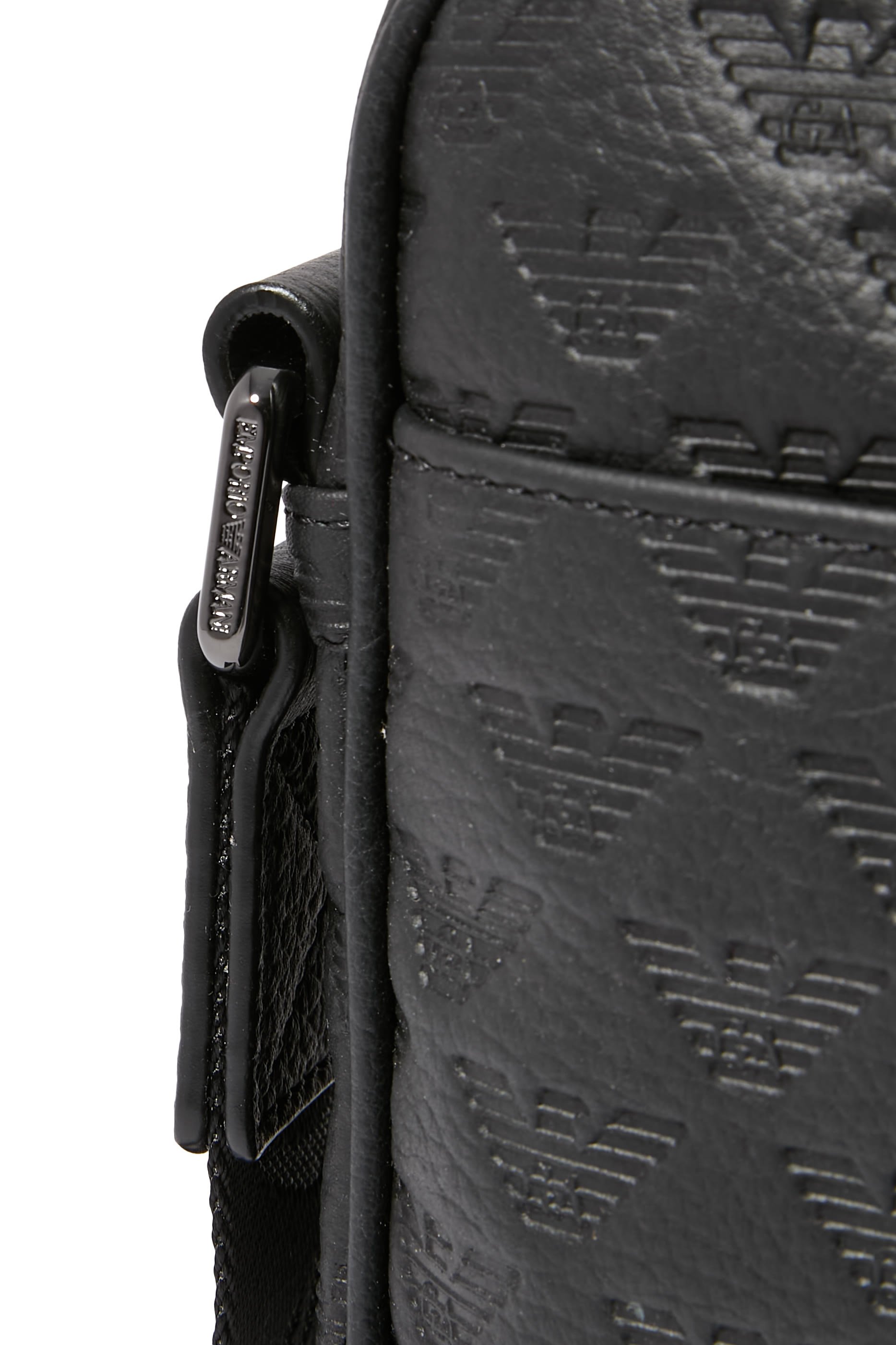 Leather Shoulder Bag with All-Over Embossed Eagle