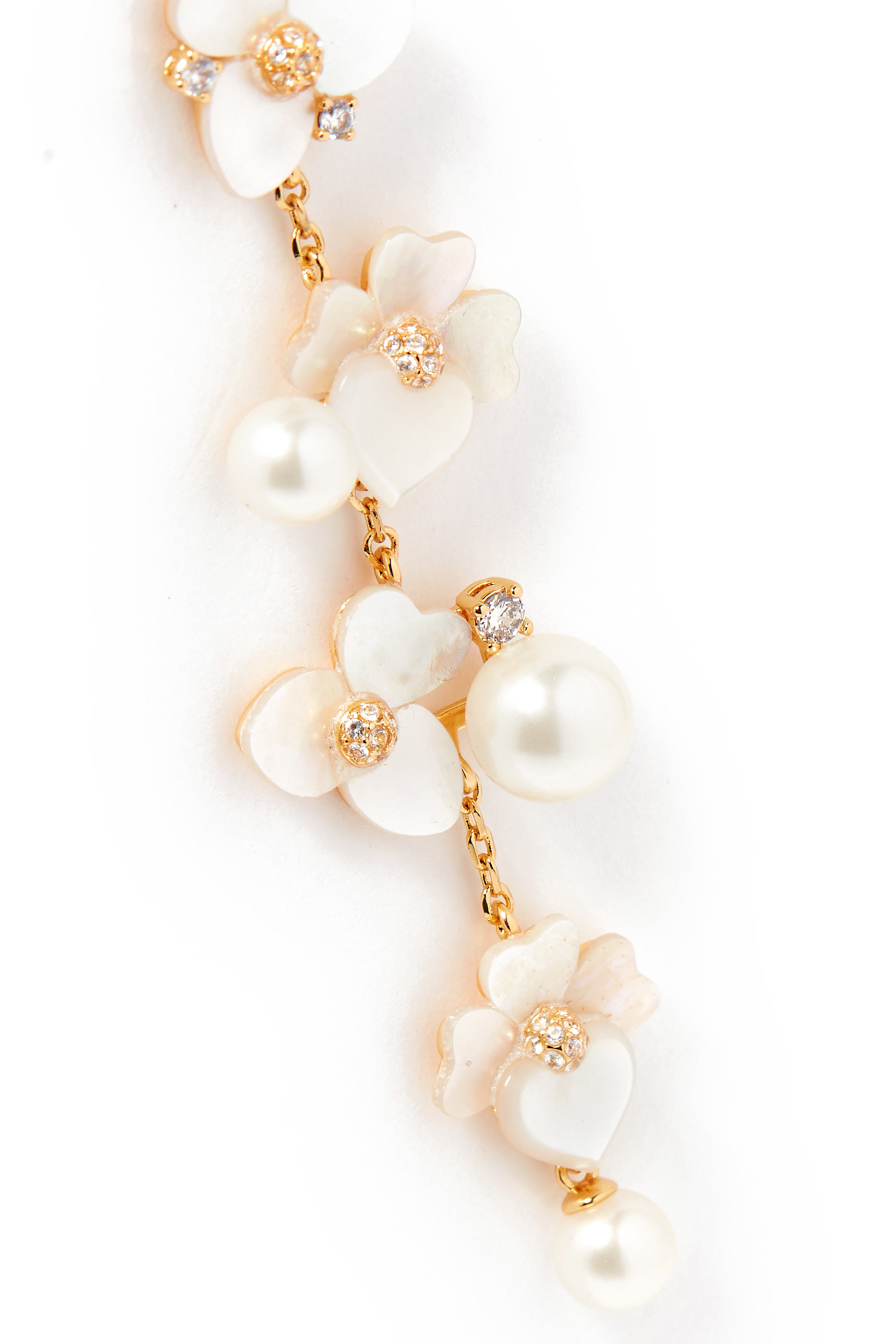 Precious Pansy Linear Earrings, Plated Metal with Mother-of-Pearl & Cubic Zirconia