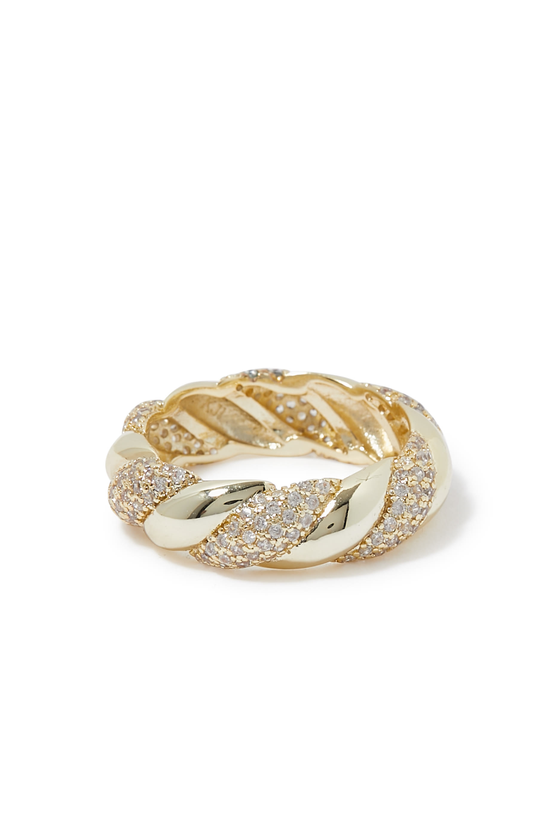 Sculptured Pave Line Ring, Gold-Plated Brass & Cubic Zirconia