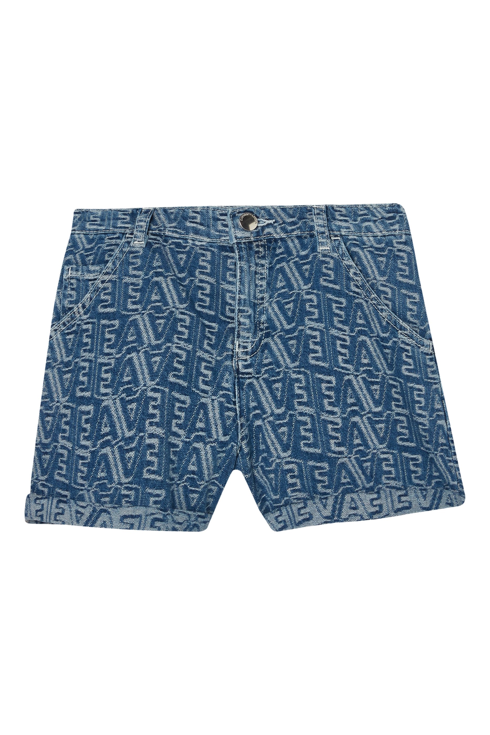 Kids All-Over Logo Lettering Denim Jacquard Shorts