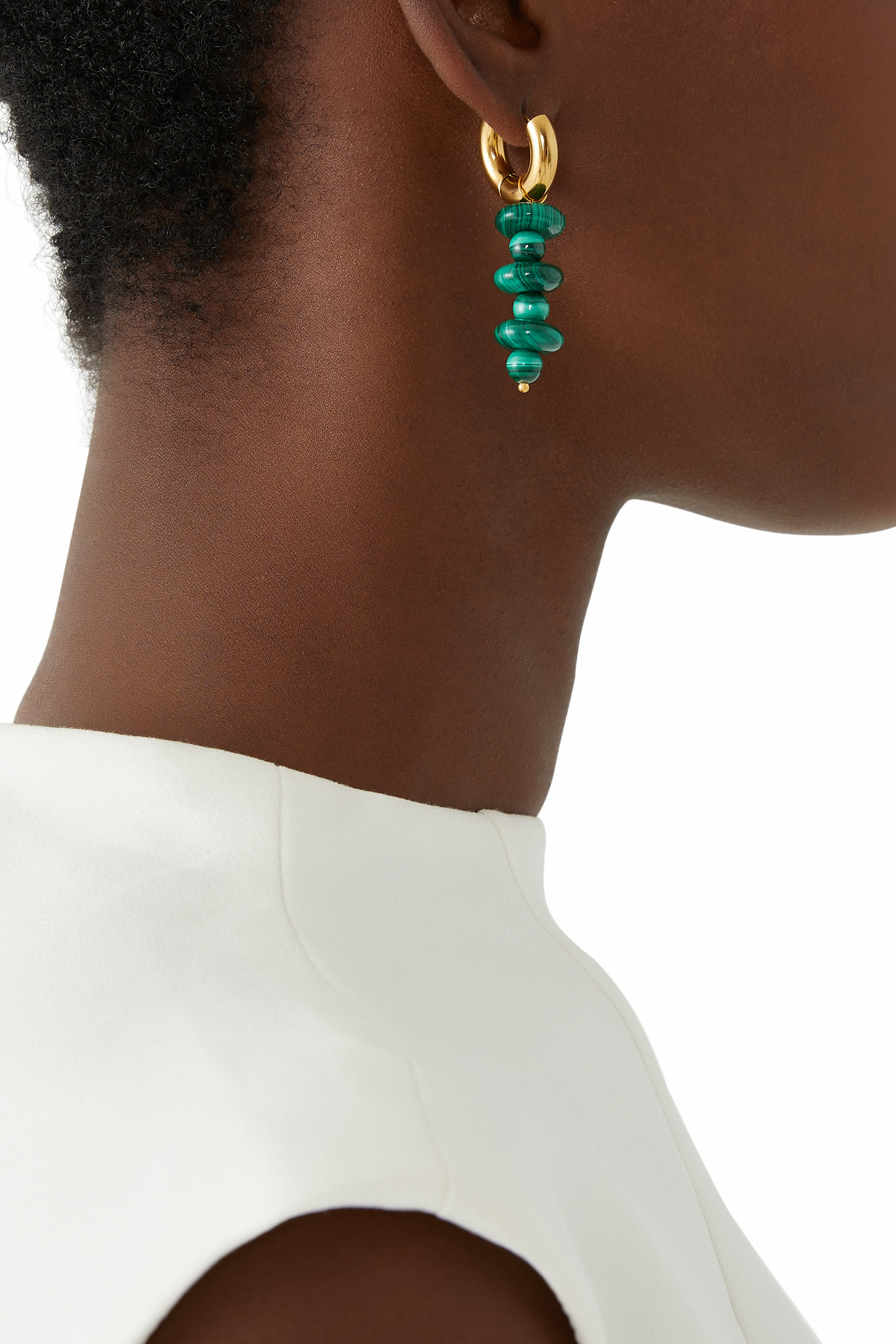 Malachite & Pearl Earrings, 24k Gold Plated Brass