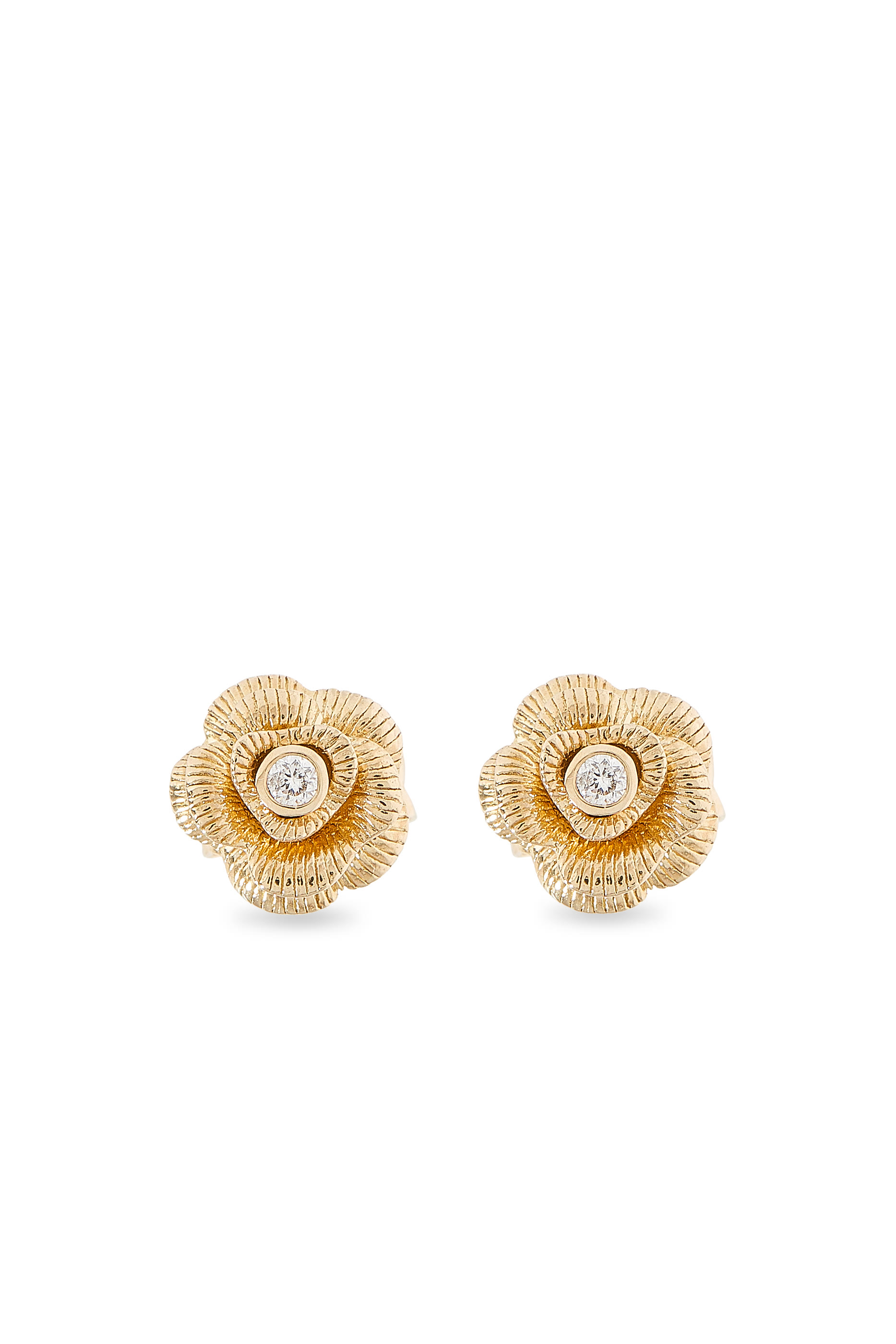 Kids Small Rose Studs, 14K Yellow Gold &  Diamonds