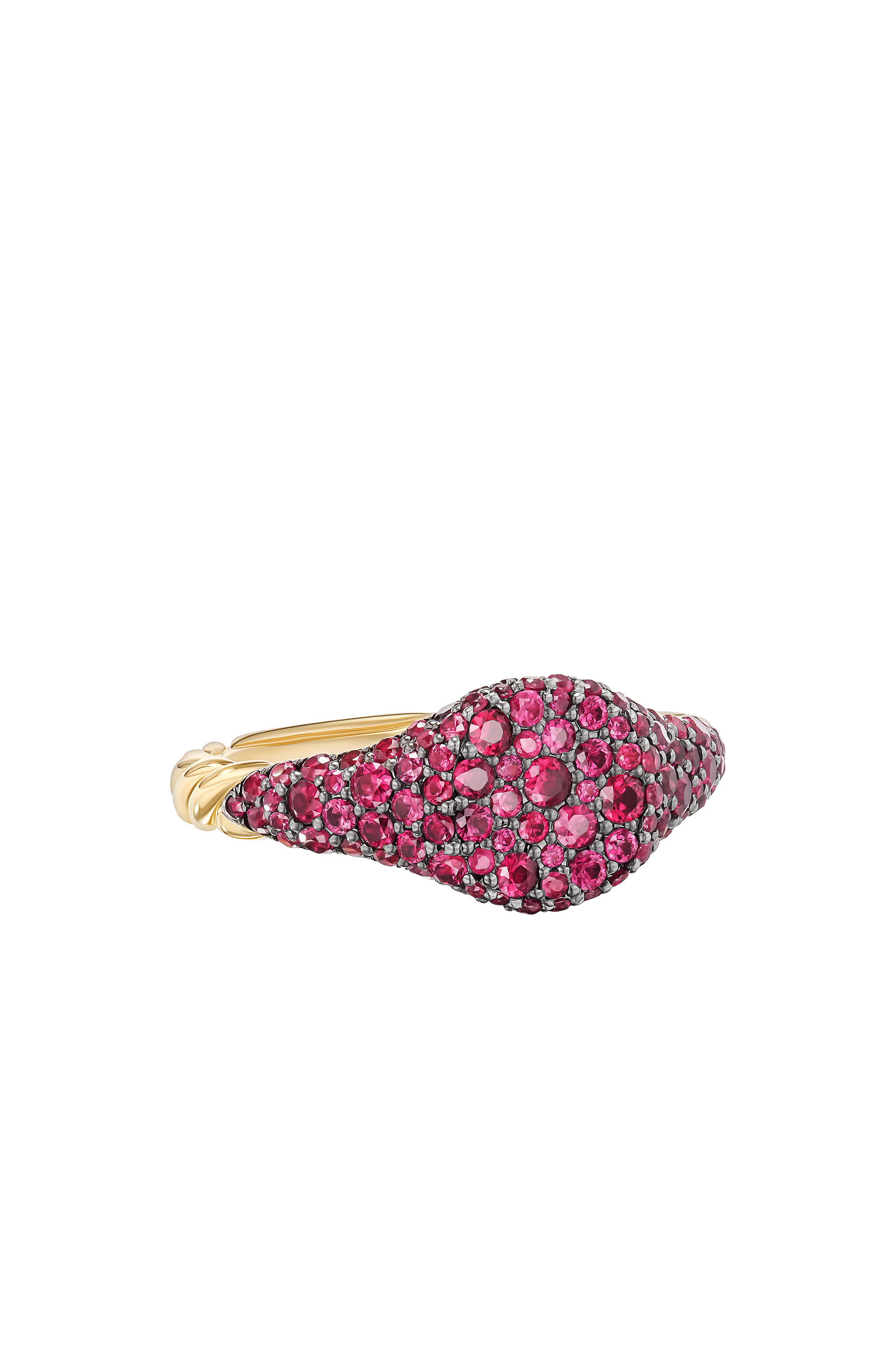 Pinky Petite Pave Ring, 18k Yellow Gold & Rubies