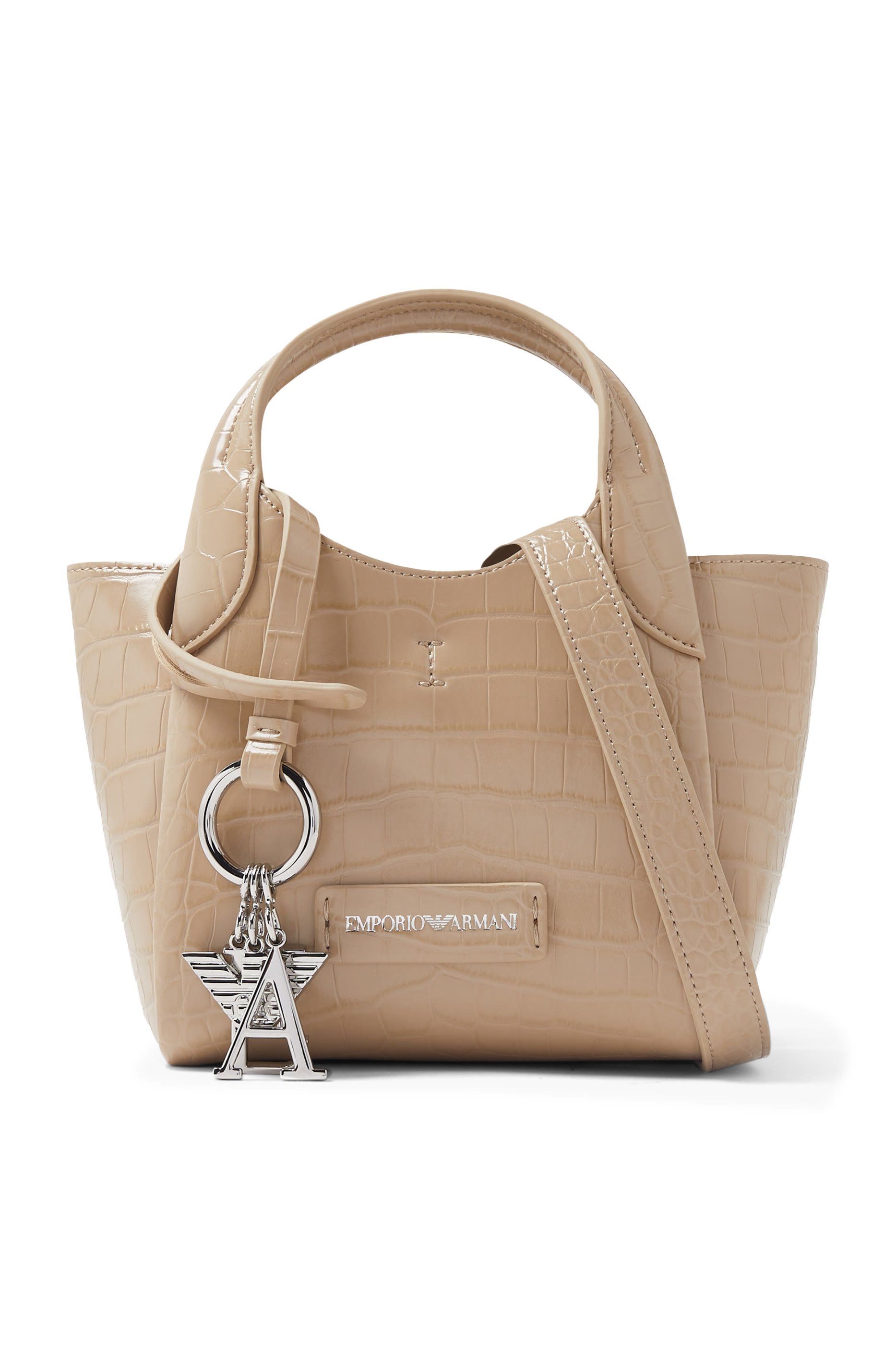 Croc-Embossed Faux Leather Small Shopping Tote Bag