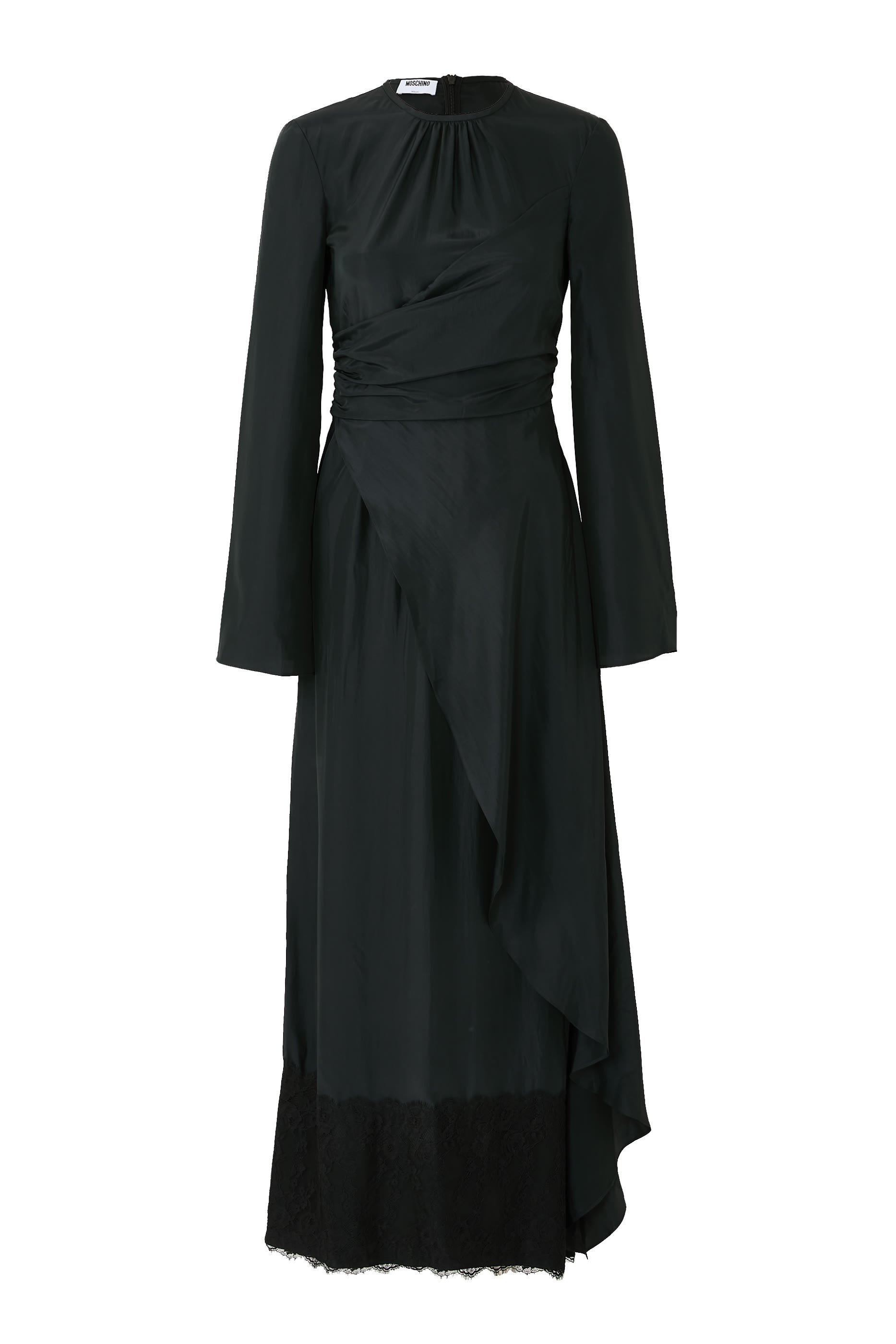 Lace Touch Habutai Long Sleeve Maxi Dress