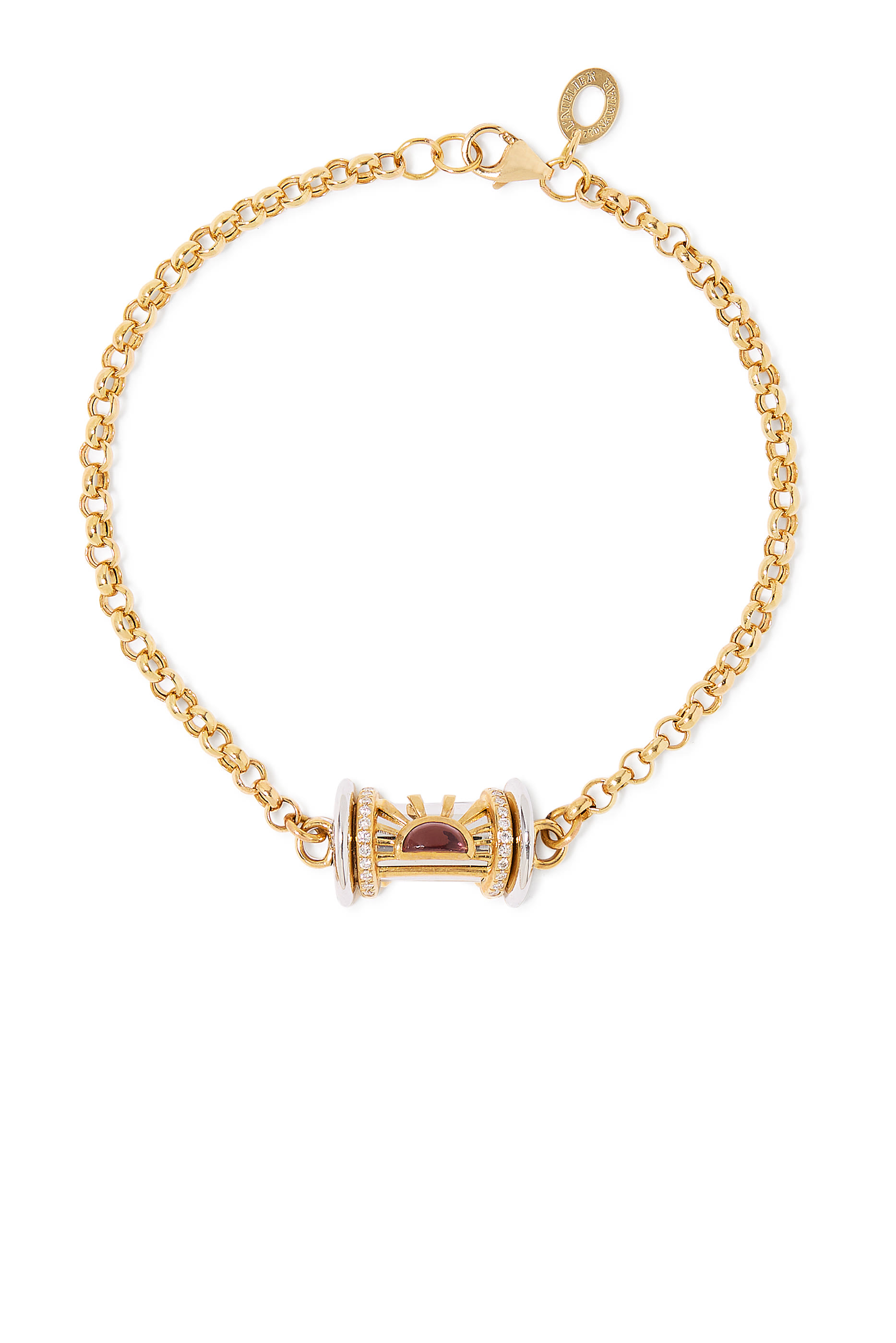 Warrior Dawn Small Bracelet, 18k Yellow Gold with White Diamonds & Garnet