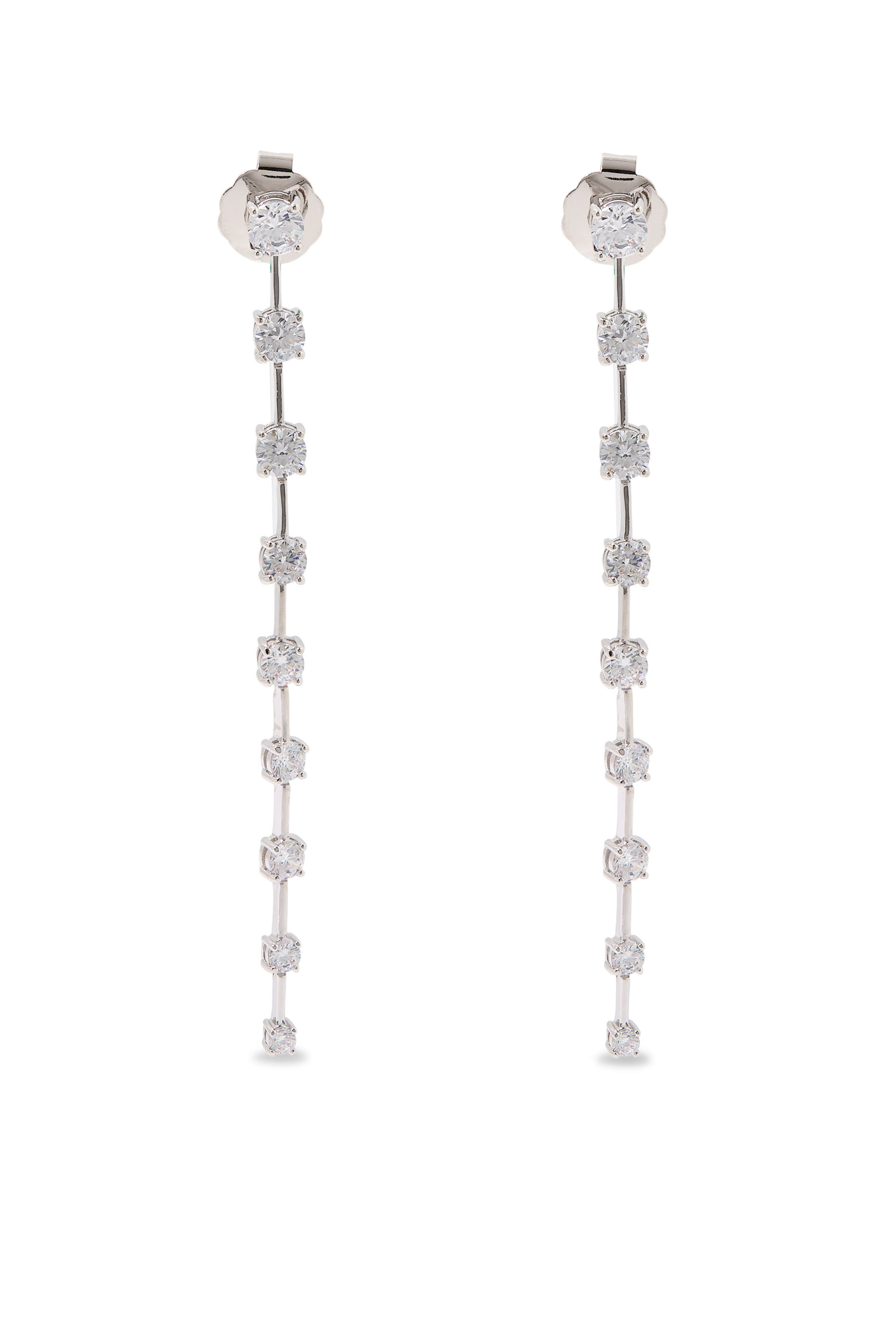 Long Drop Earrings,  Rhodium Plated Brass & Cubic Zirconia