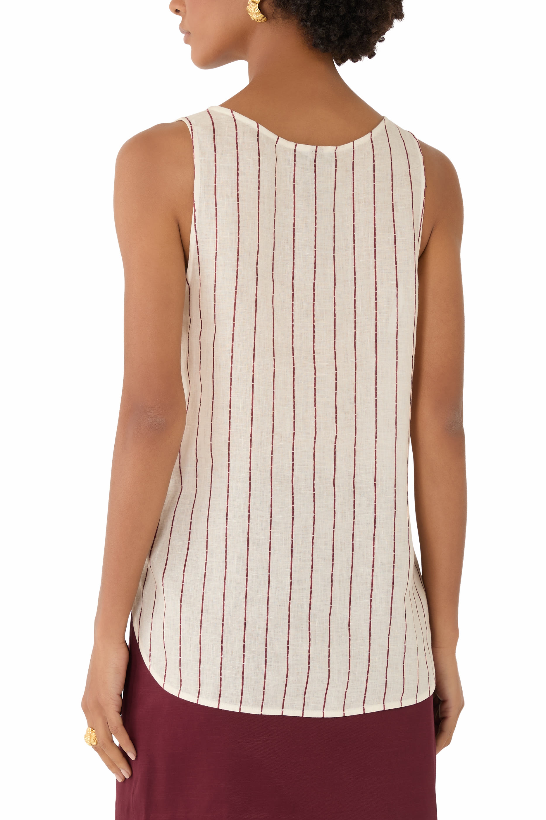 Resort Capsule Collection Pinstriped-Print Linen Tank Top