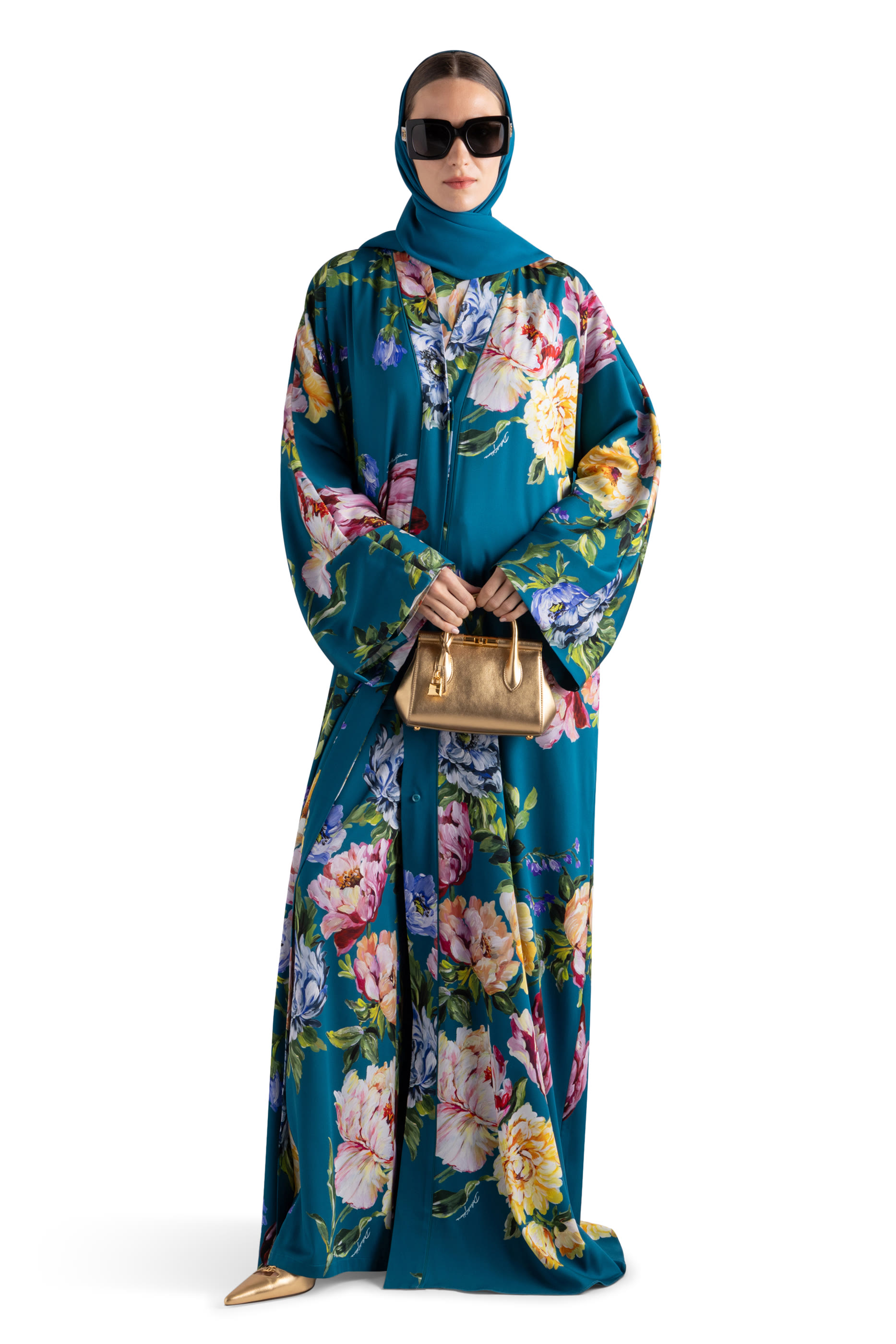 Peony-Print Charmeuse Top