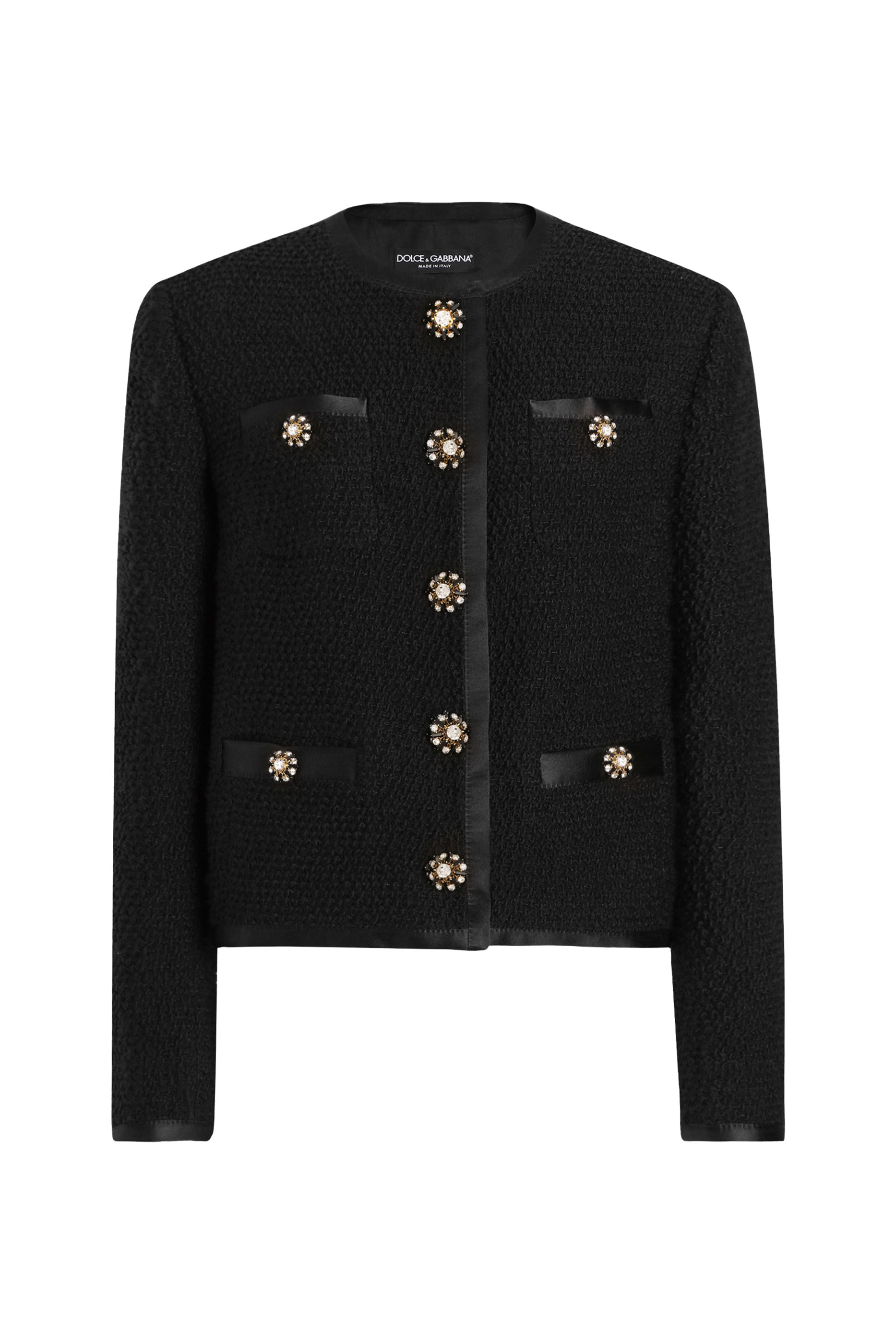  Cropped Single-Breasted Boucle Tweed Jacket