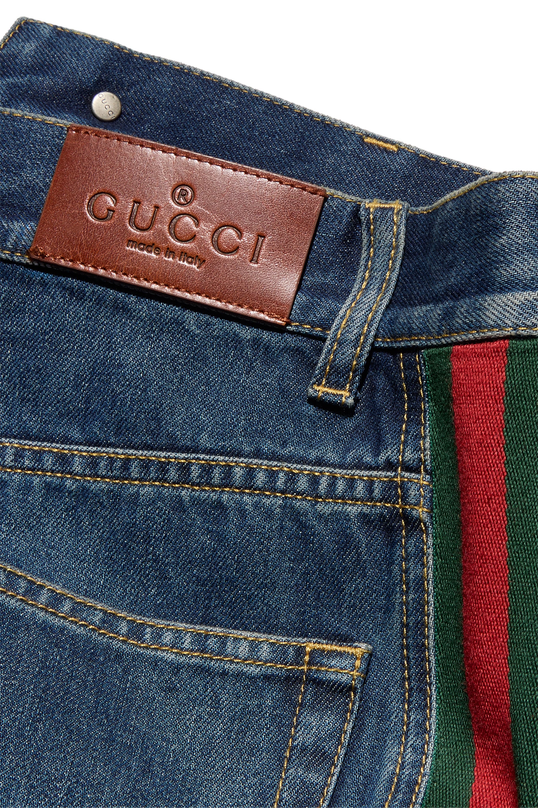Cotton Denim Pants With Web Insert