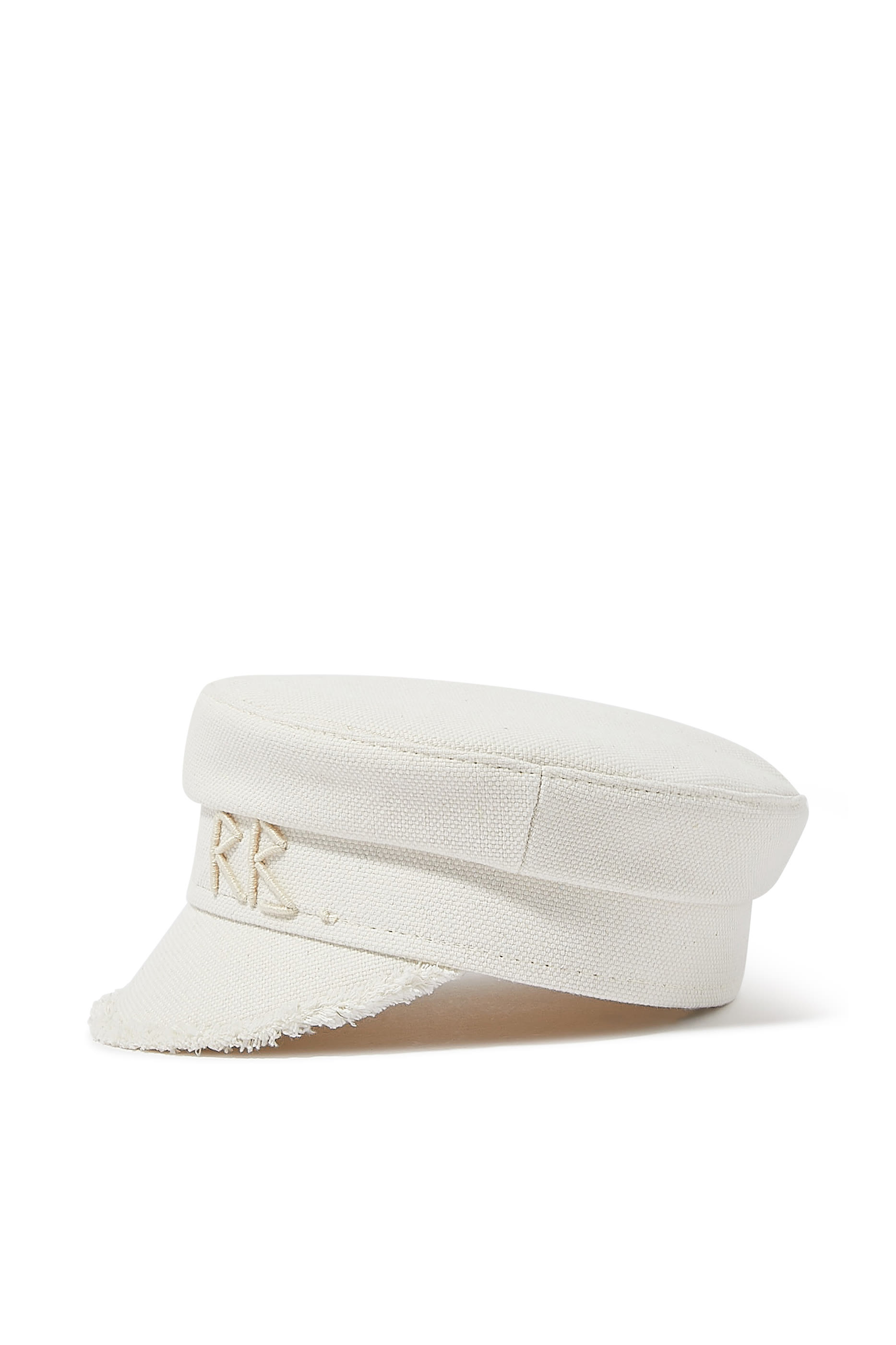 Monogram-Embellished Fringed Baker Boy Cap