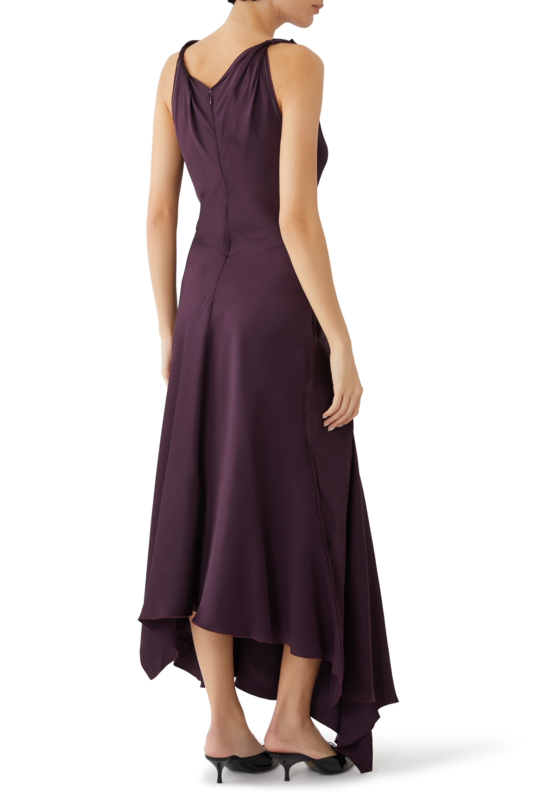 Asymmetric Draped Midi Dress