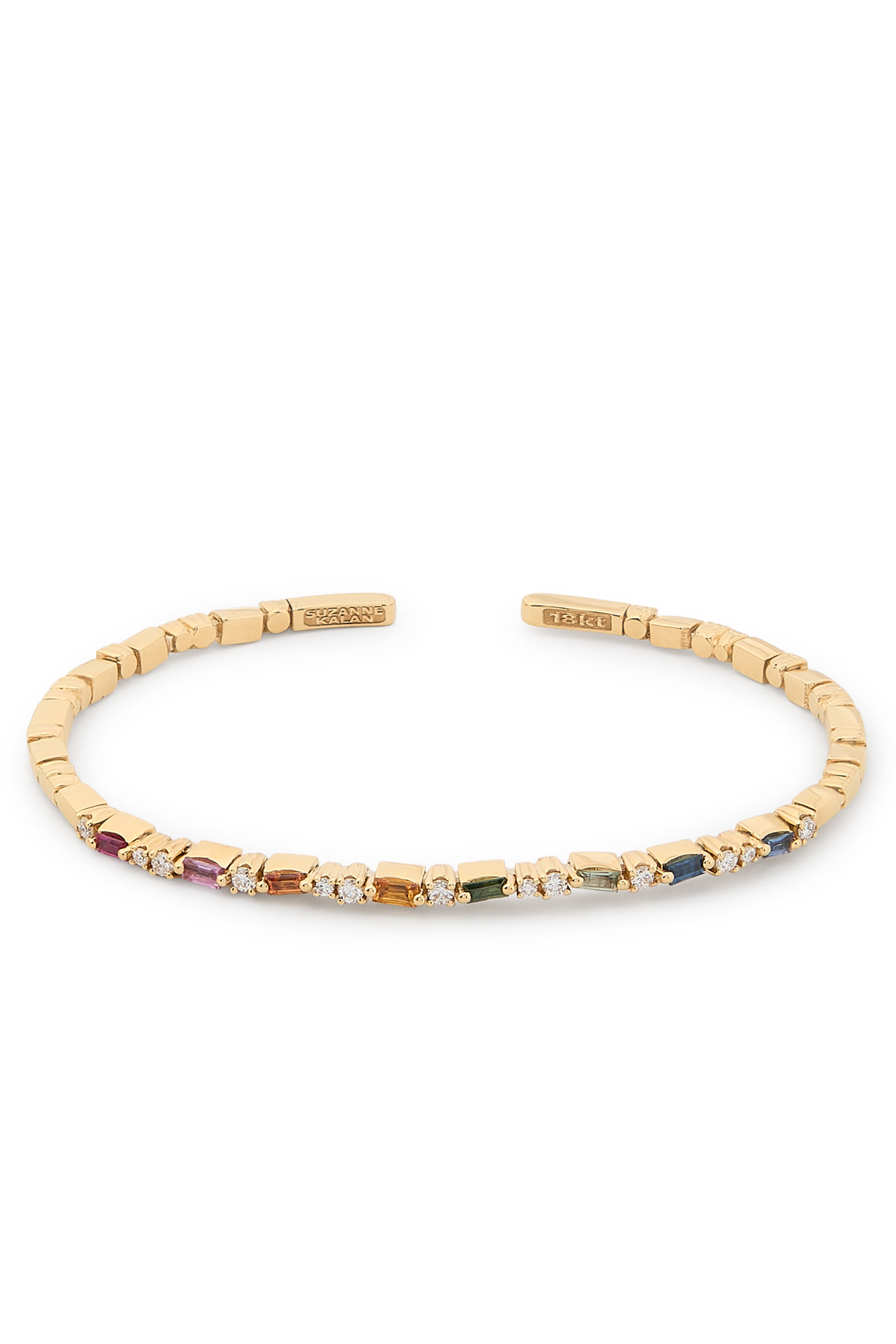 Thin Mix Rainbow Sapphire Bangle,  18K Yellow Gold & Diamonds 
