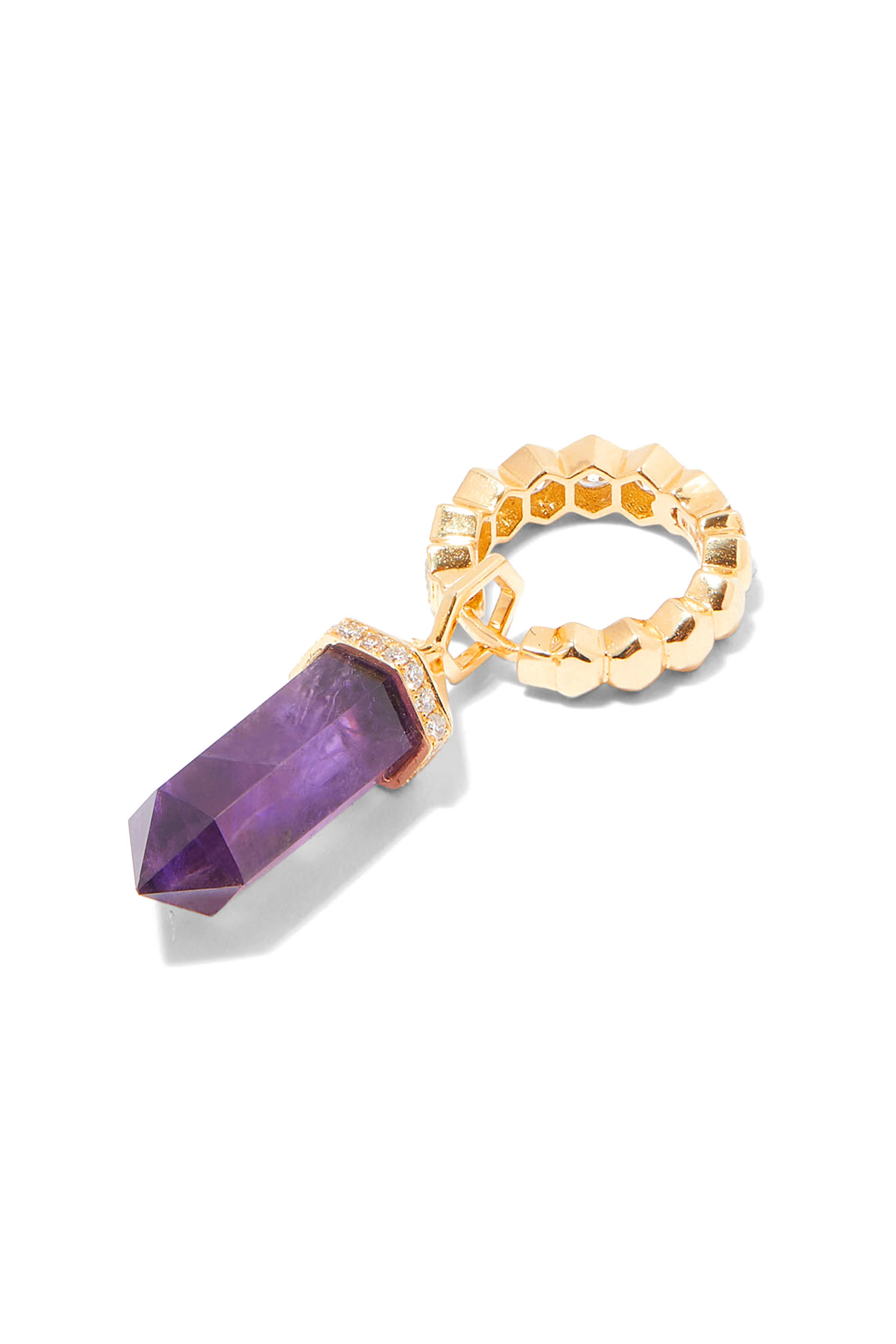 Small Vertical Chakra Single Earring, 18k Yellow Gold with Diamonds & Amethyst