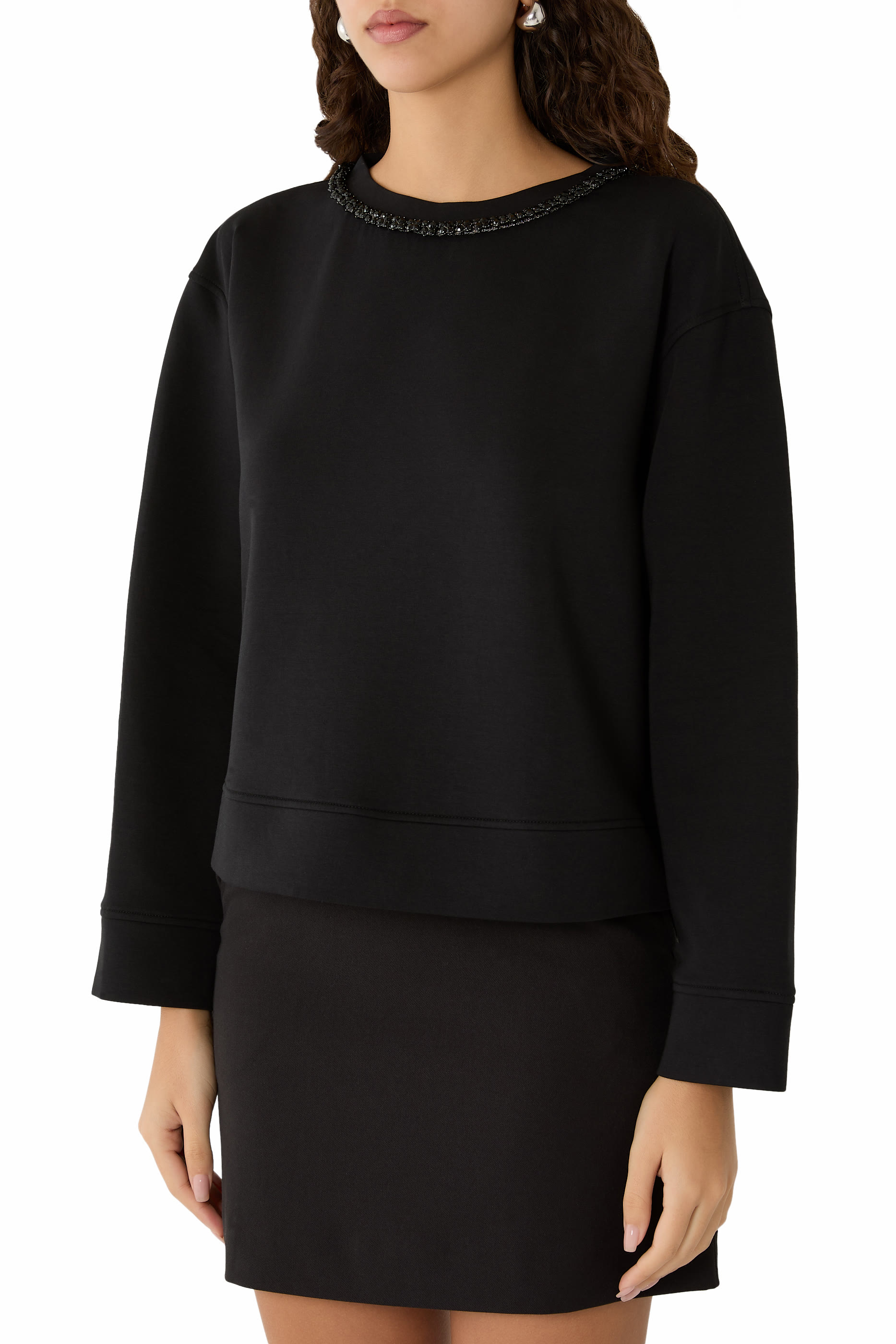  ASV Double-Jersey Crew-Neck Sweatshirt with Rhinestone Detail
