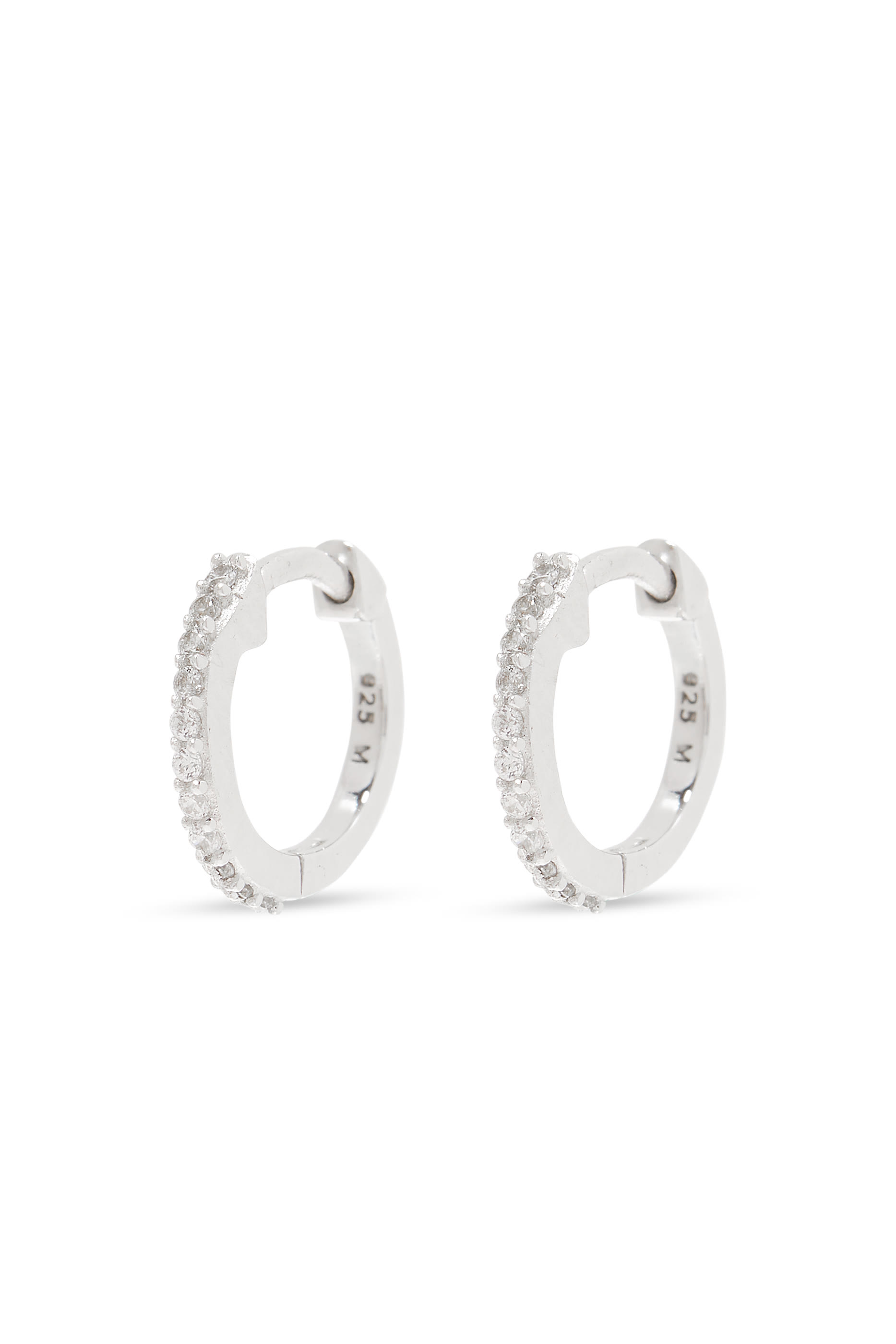 Pav&eacute; Huggie Hoop Earrings, Sterling Silver & Glass