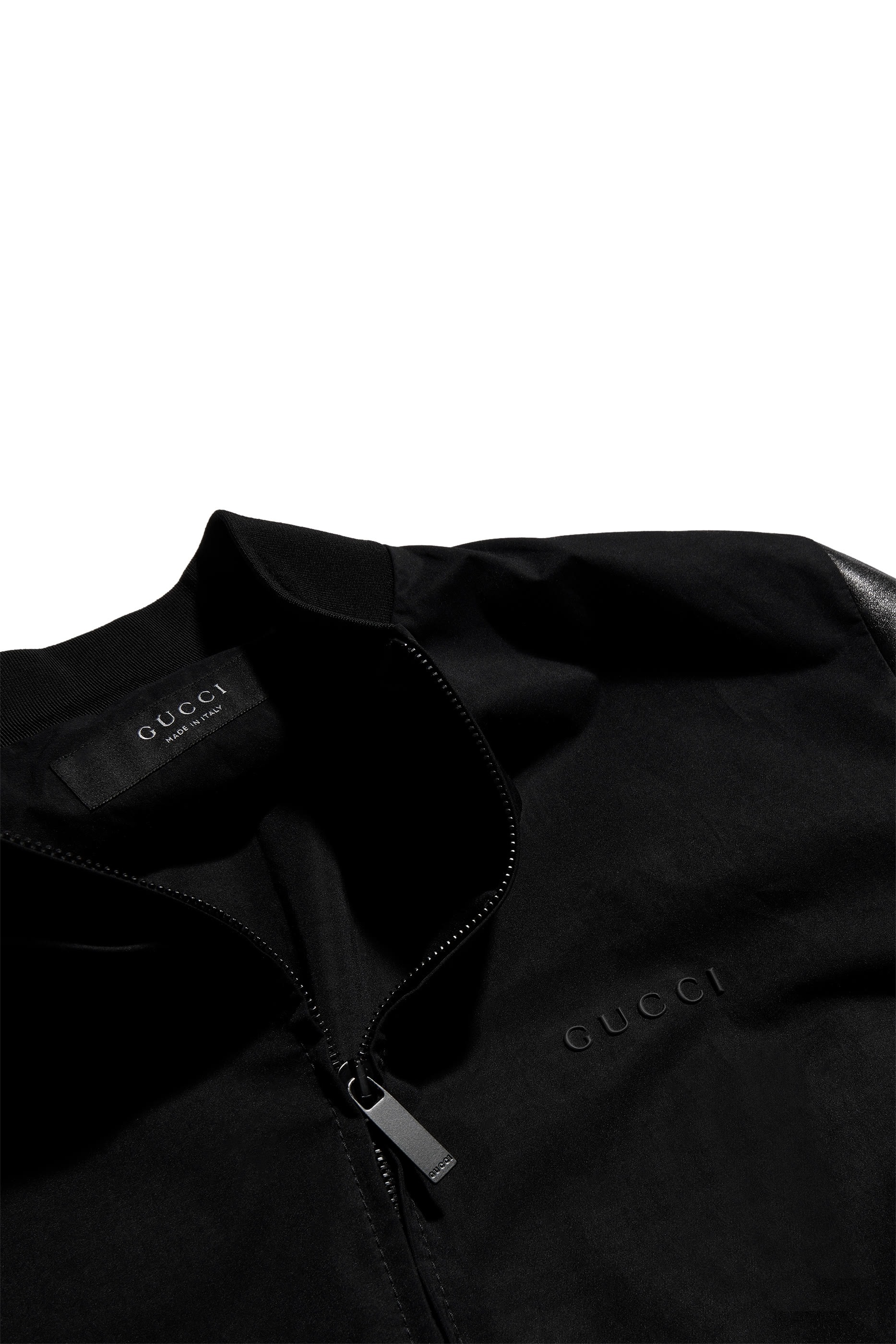 Fabric Bomber Jacket with Nappa Sleeves