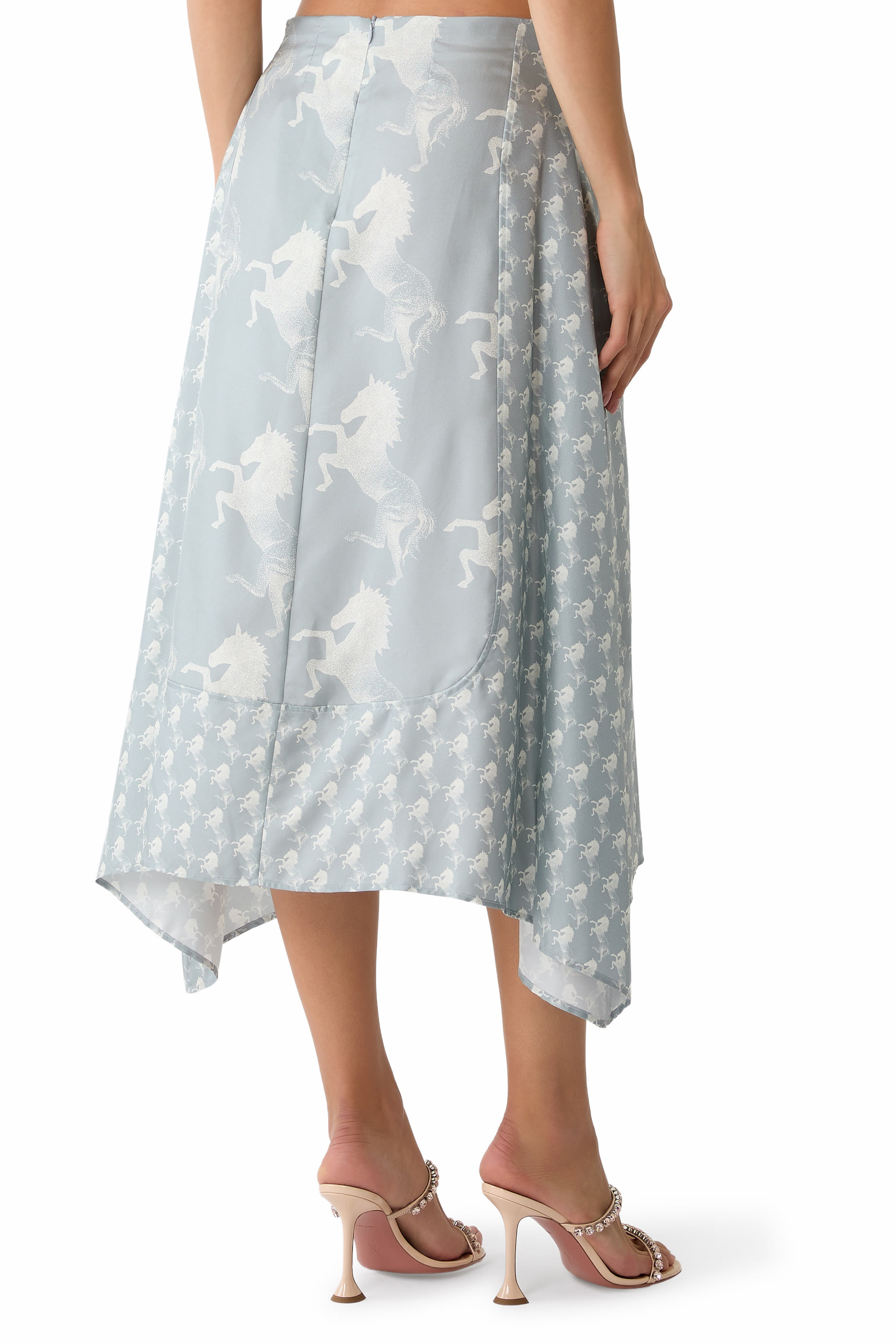 Horse Print Silk Midi Skirt 