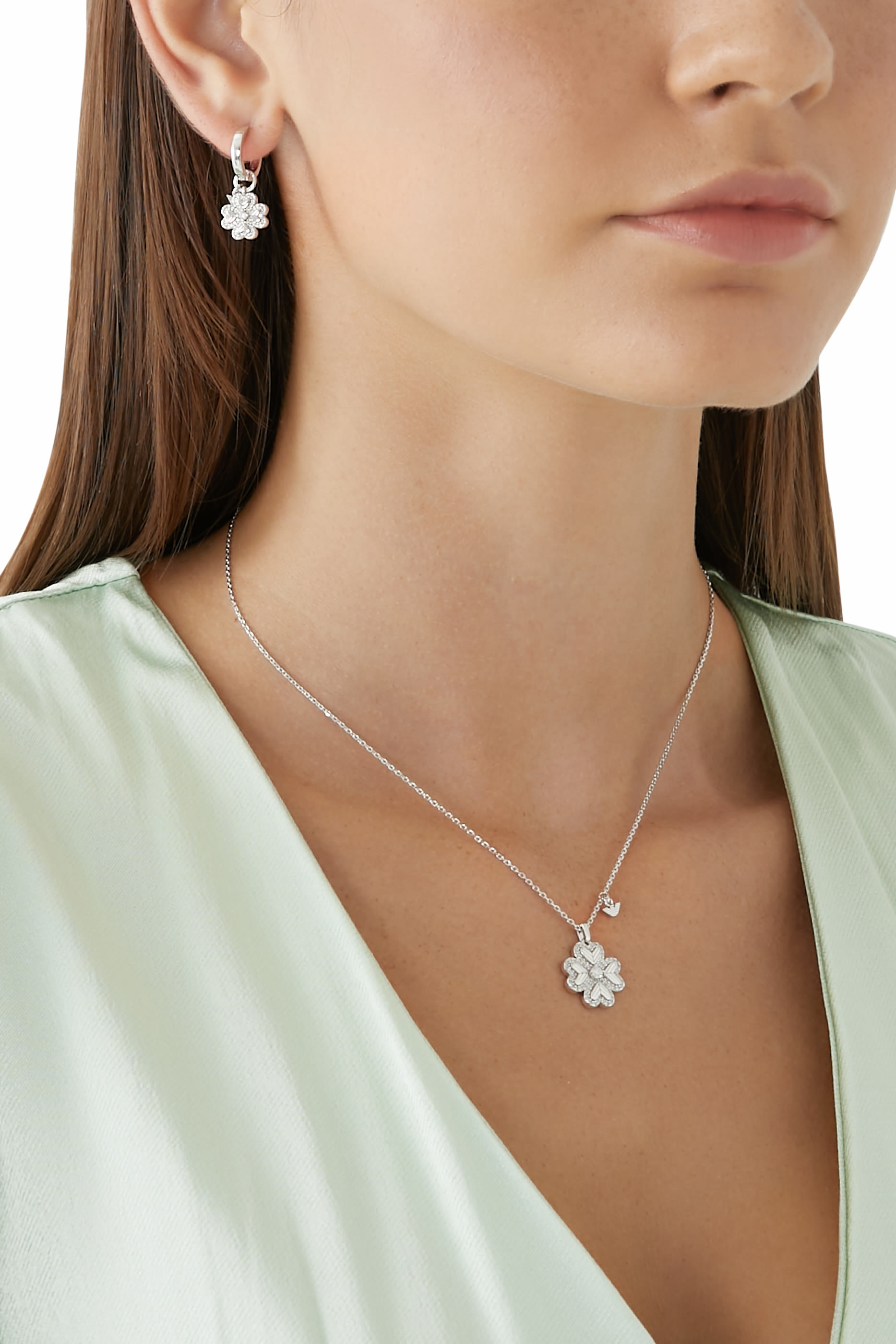 Four-Leaf Clover Pendant Necklace, Sterling Silver