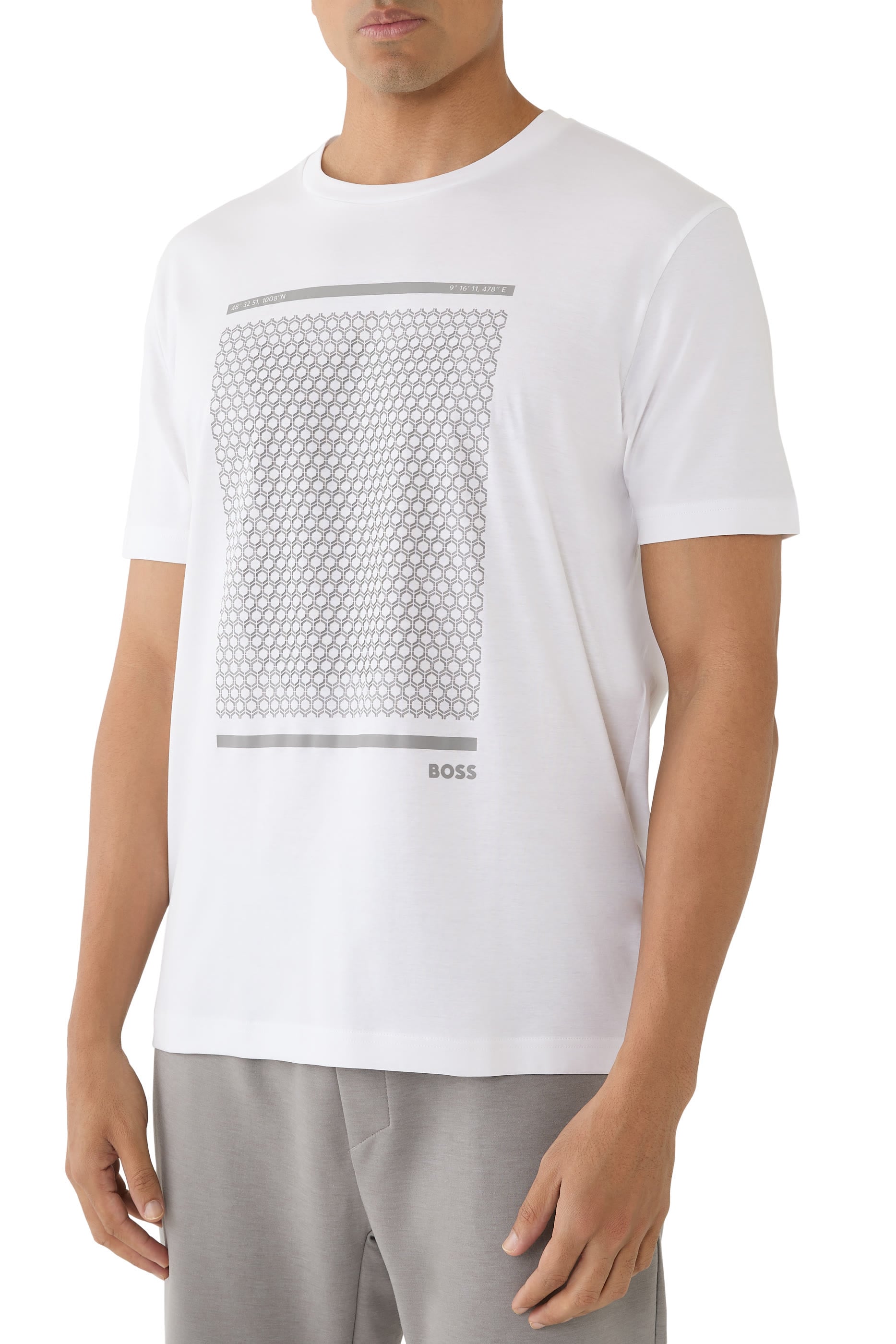 Mercerised-Cotton T-Shirt with Geometric Artwork 