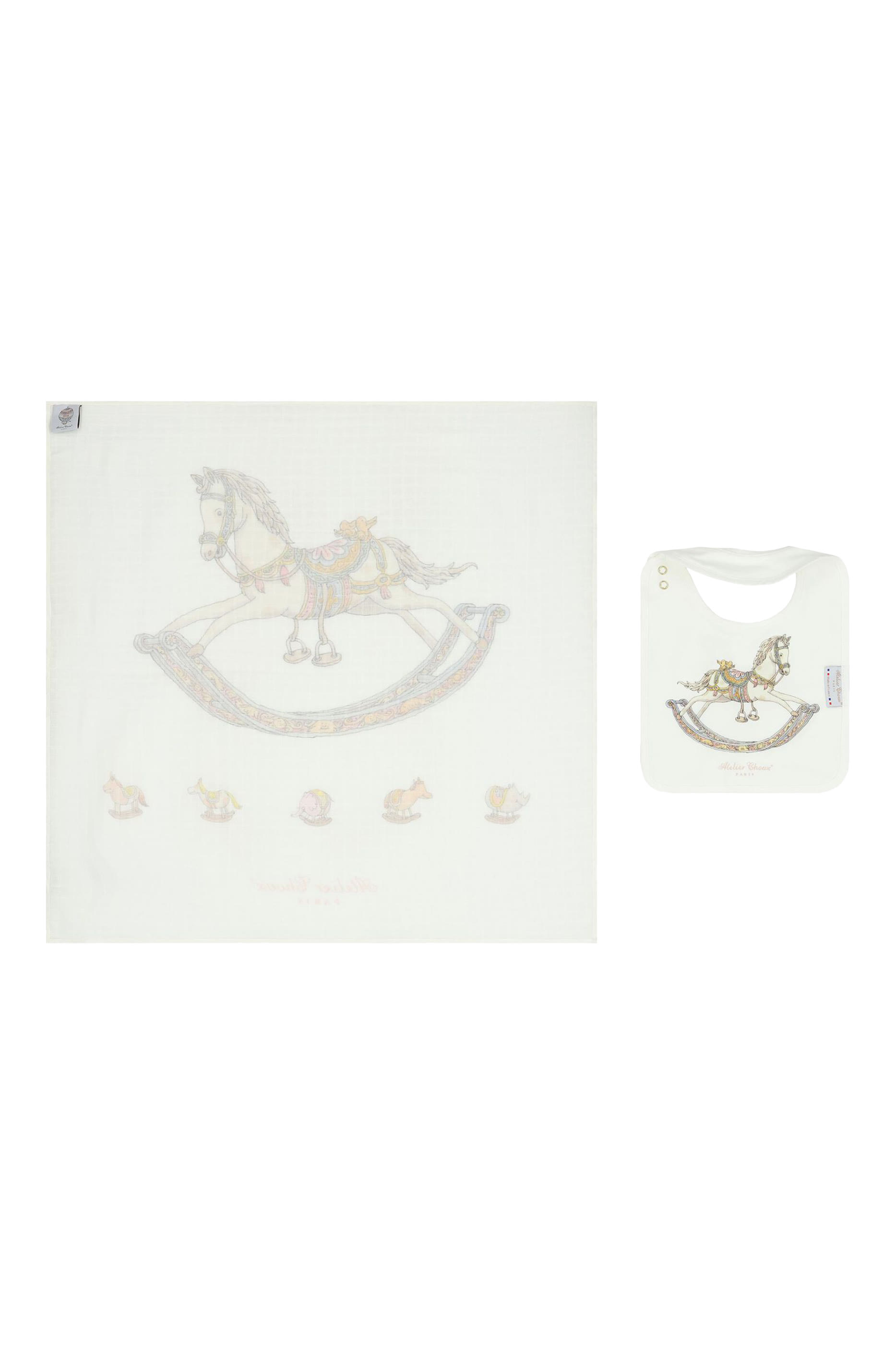 Kids Rocking Horse Carre & Satin Bib Set