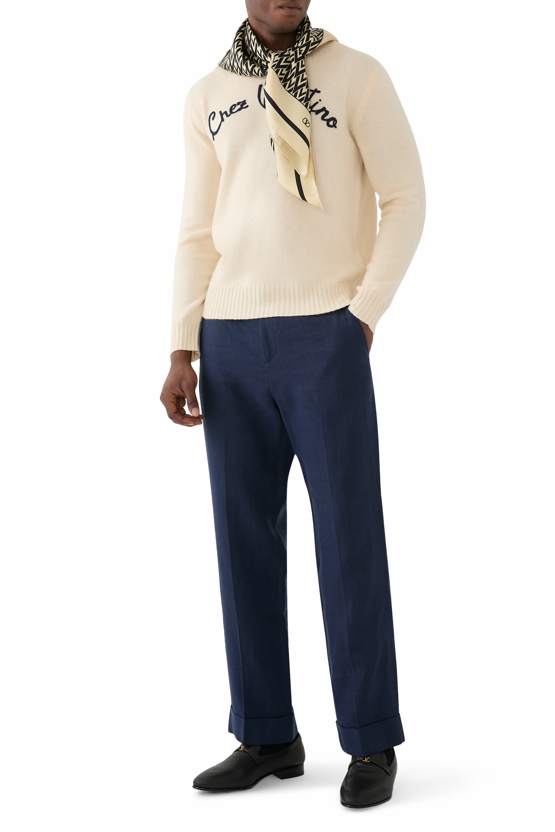 Wool Crewneck Sweater with Chez Valentino Embroidery