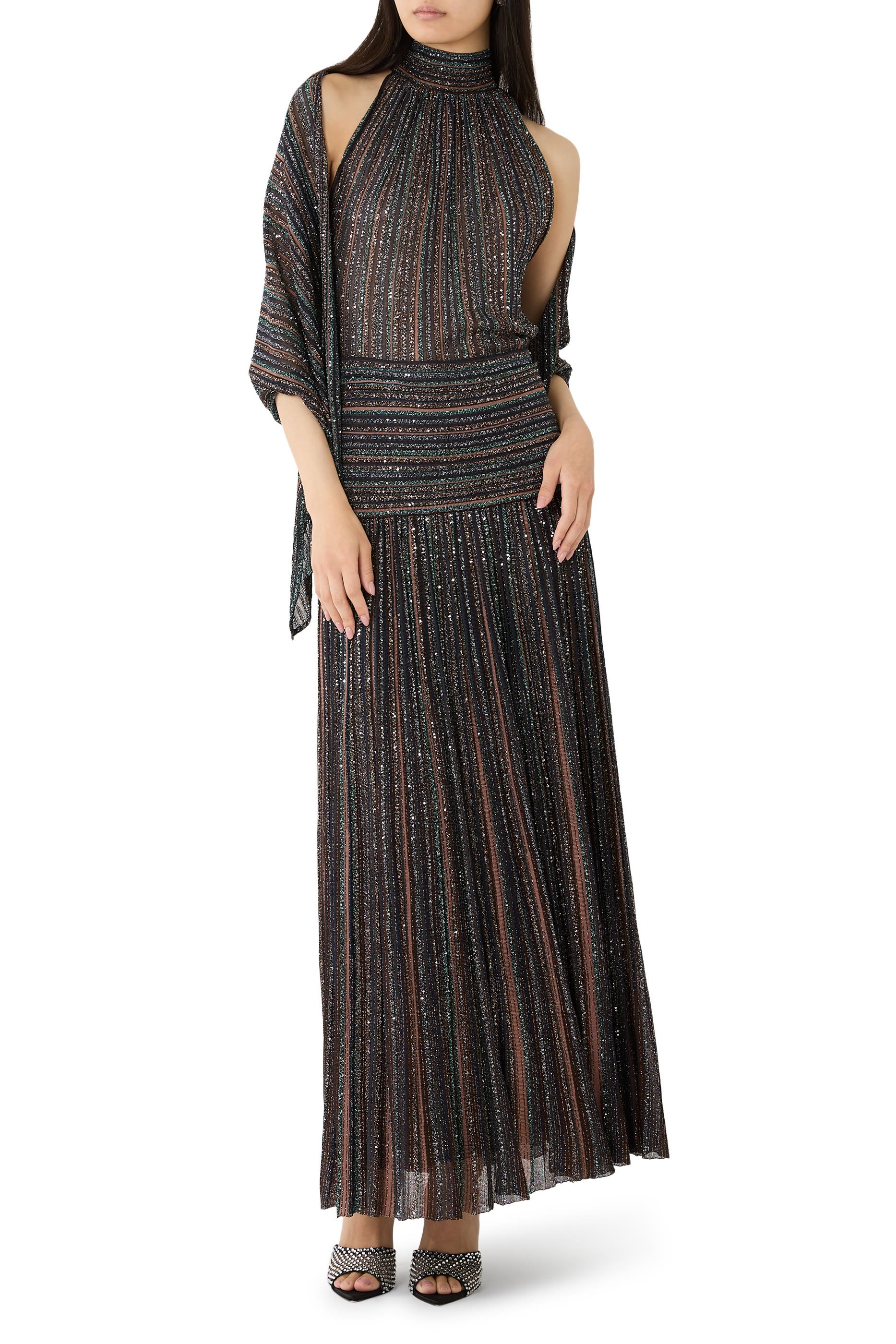  Ribbed Mixed Viscose Lam&eacute; Long Skirt