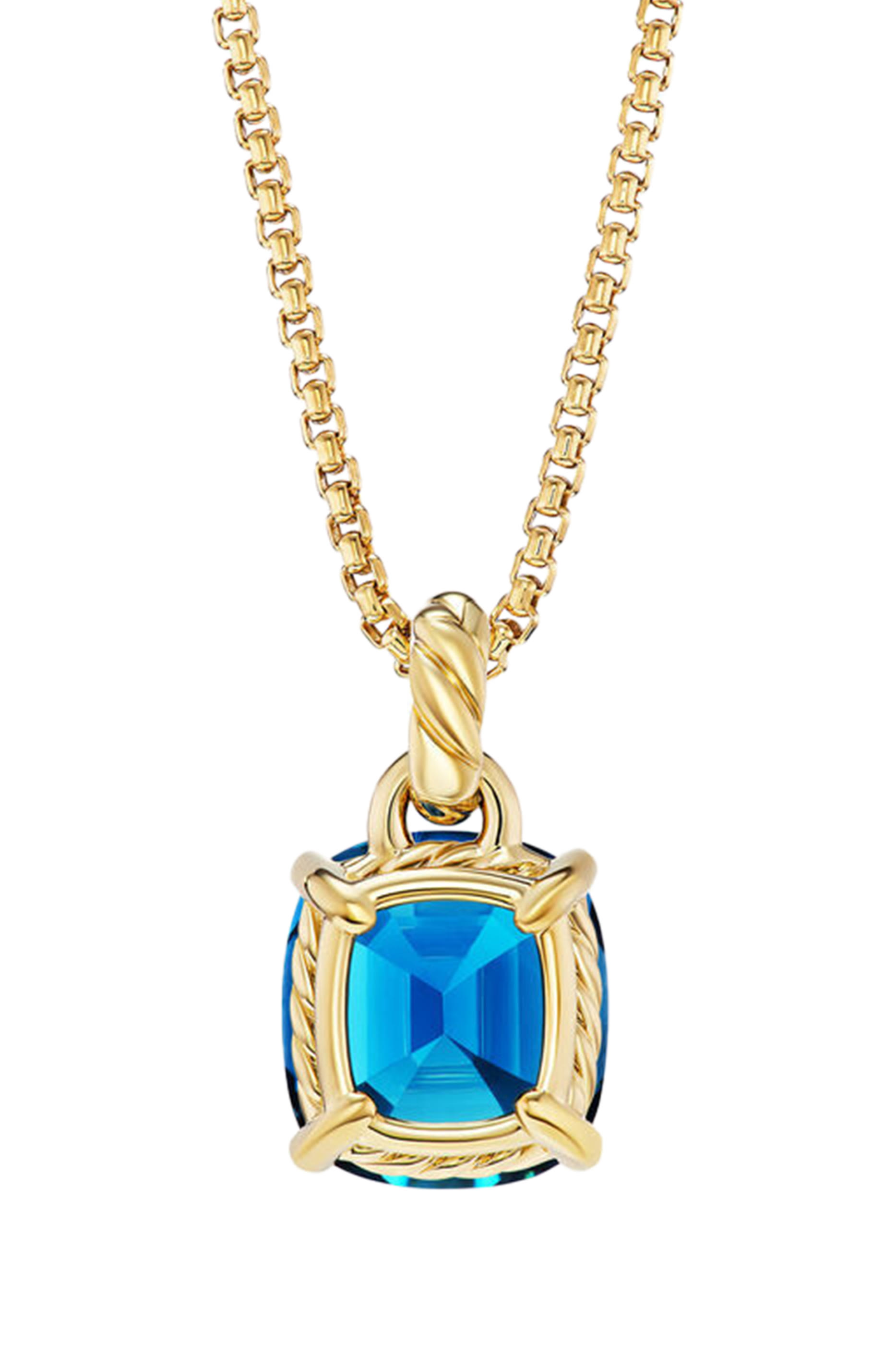 Marbella Pendant, 18k Yellow Gold & Blue Topaz