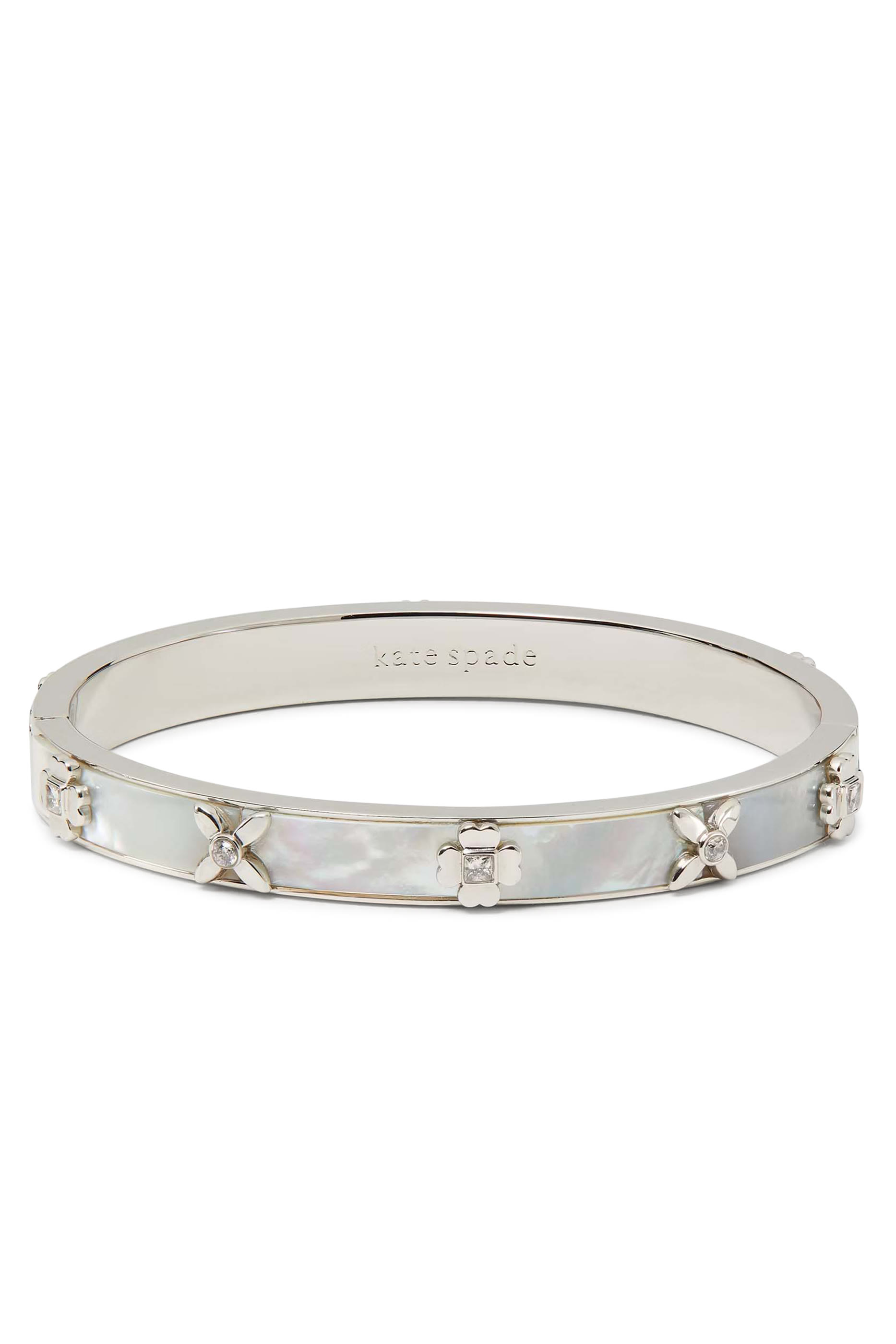 Heritage Bloom Hinged Bangle, Plated Metal & Mother-of-Pearl