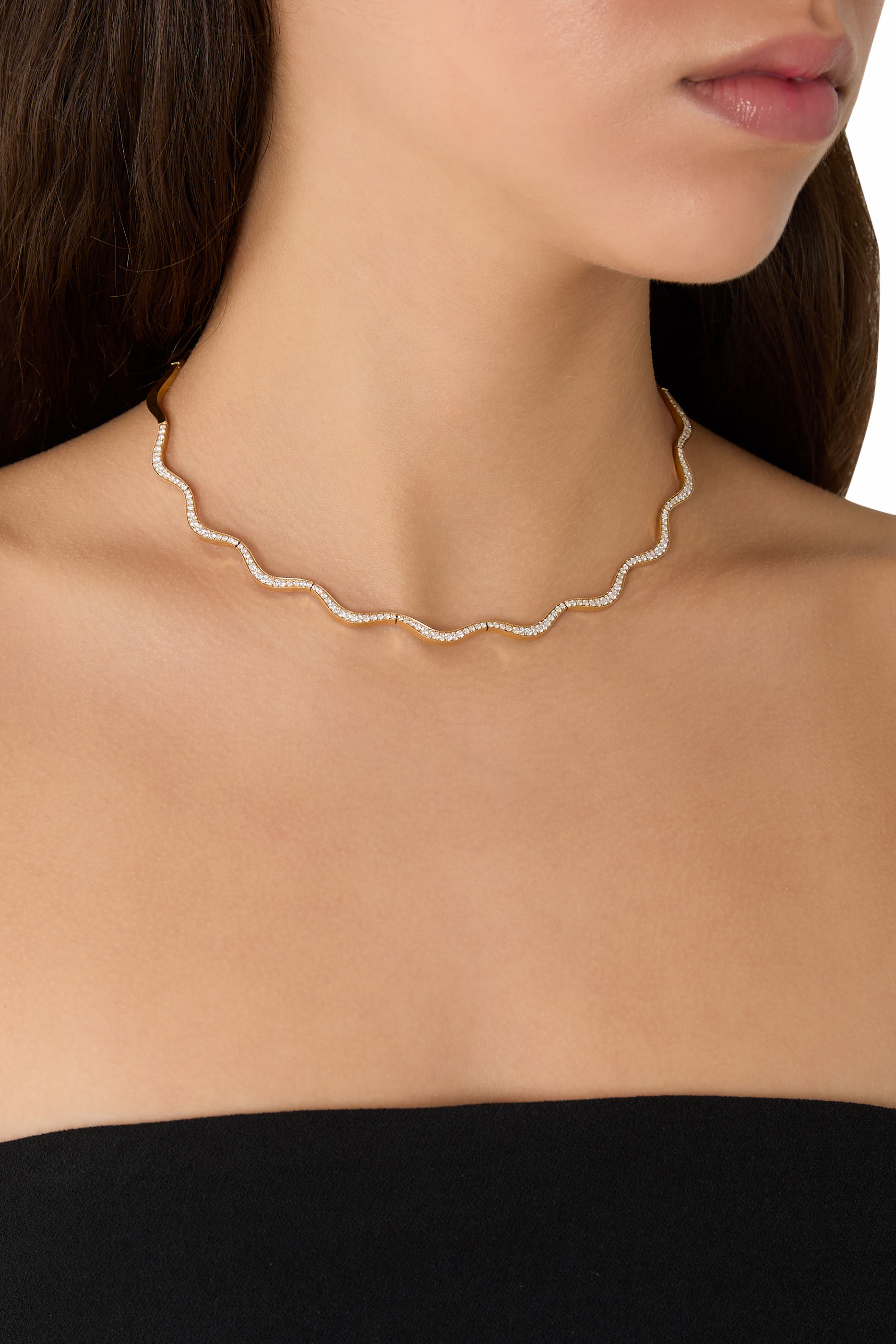 Wave Choker, 18k Yellow Gold & Diamonds