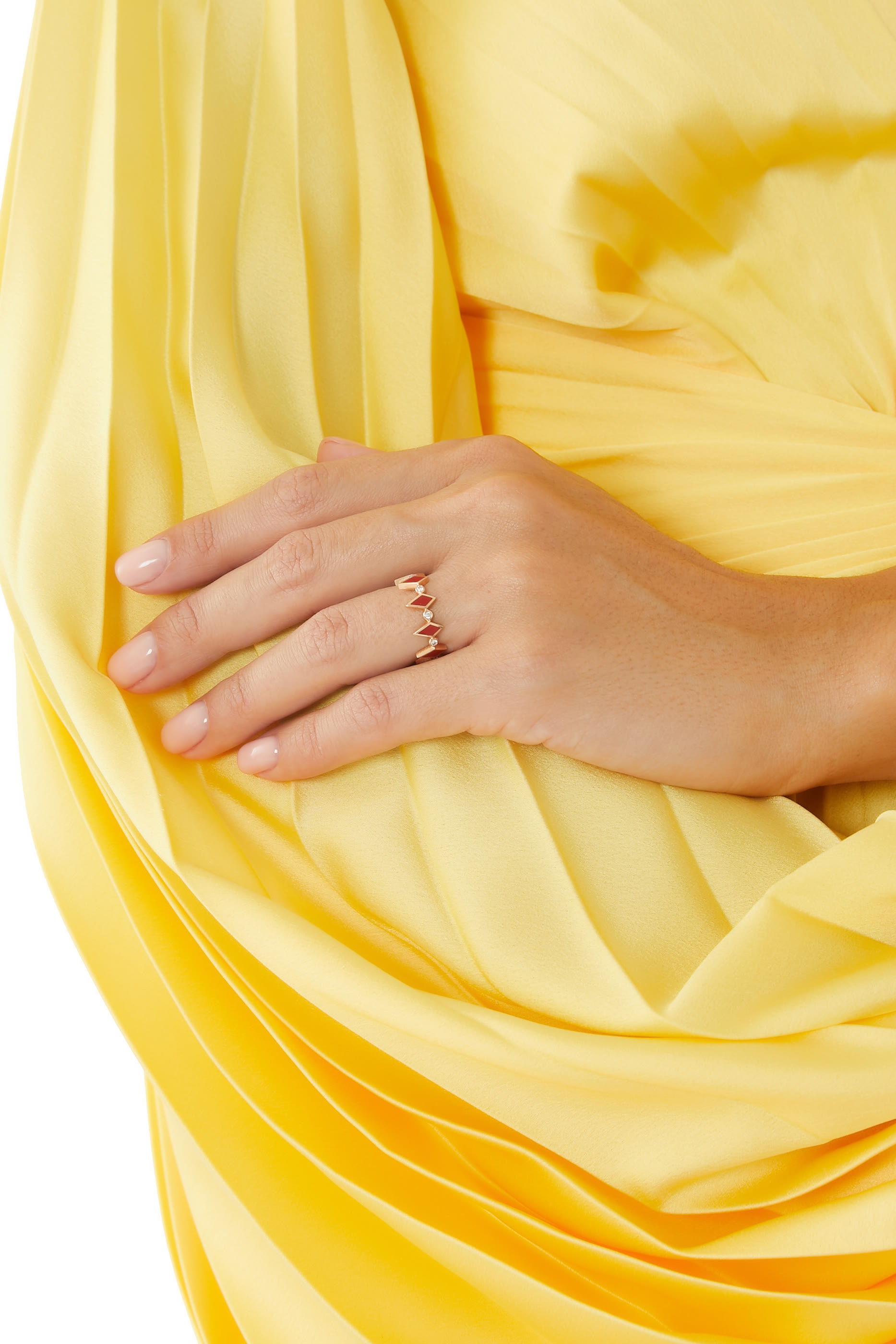 Mosaic Ring, 18k Pink Gold with Red Enamel & Diamonds