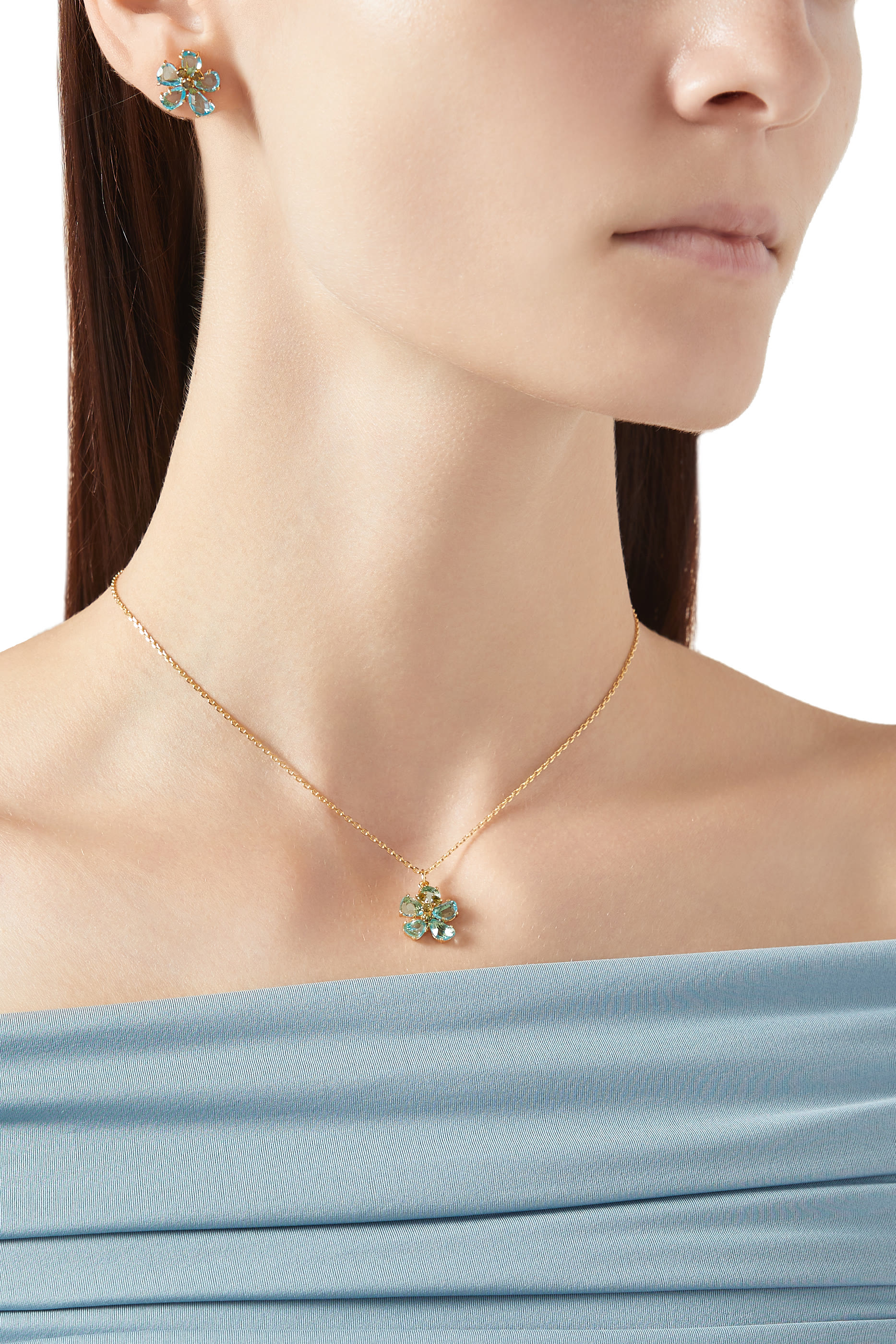 Paradise Flower Mini Pendant, Plated Metal & Cubic Zirconia, Glass Stone