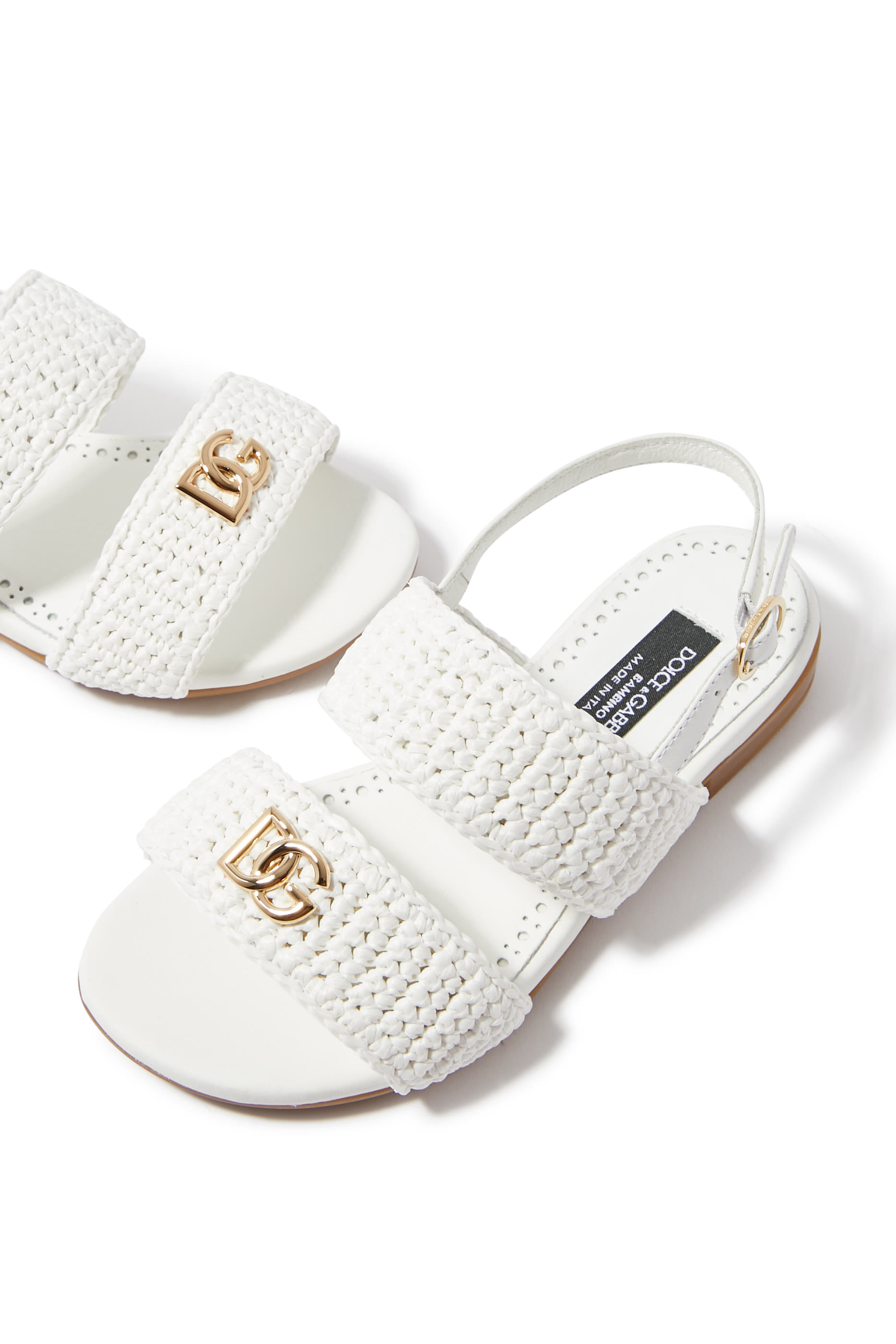 Kids Woven Raffia Sandals in Leather