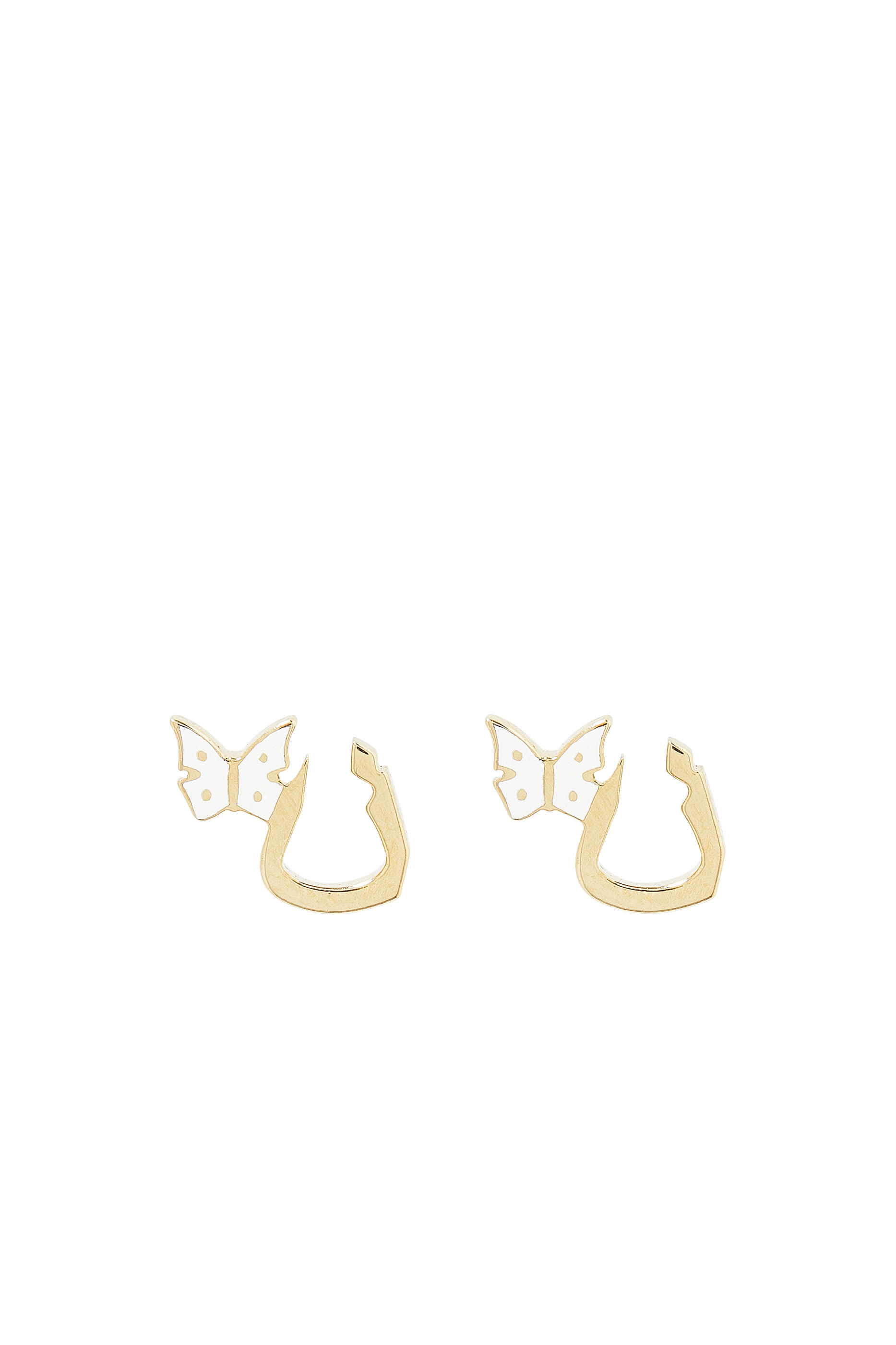 Kids Tiny Bling Arabic Letter Noon Butterfly Earrings, 18k Yellow Gold & Enamel