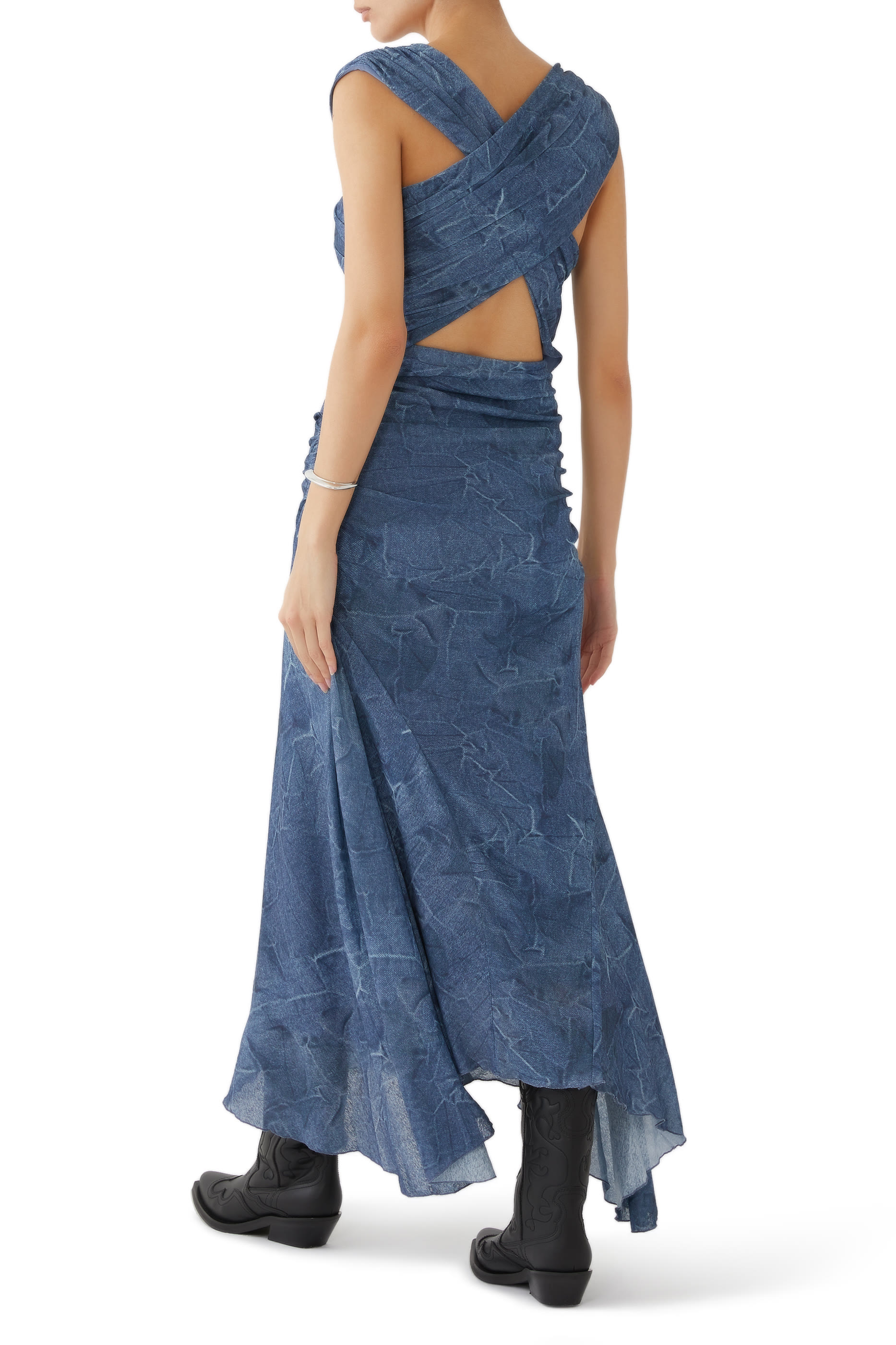 Marl Mesh Long Ruched Crossover Dress