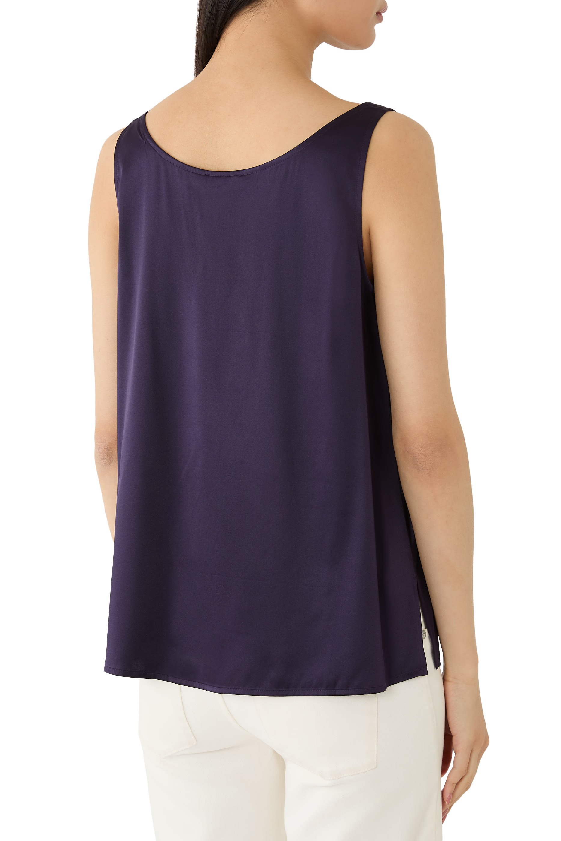 Stretch Silk Charmeuse Scoop Neck Tank