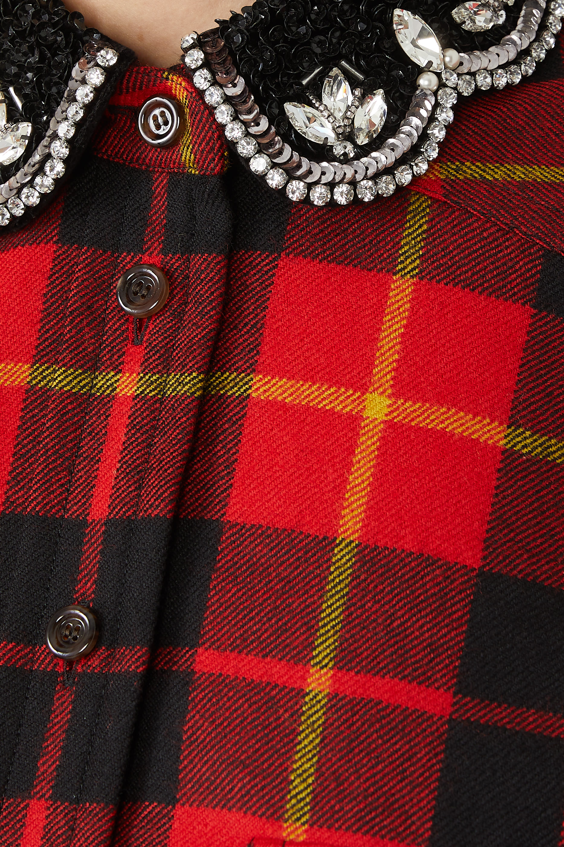 Tartan Wool Shirt with Embroidered Collar