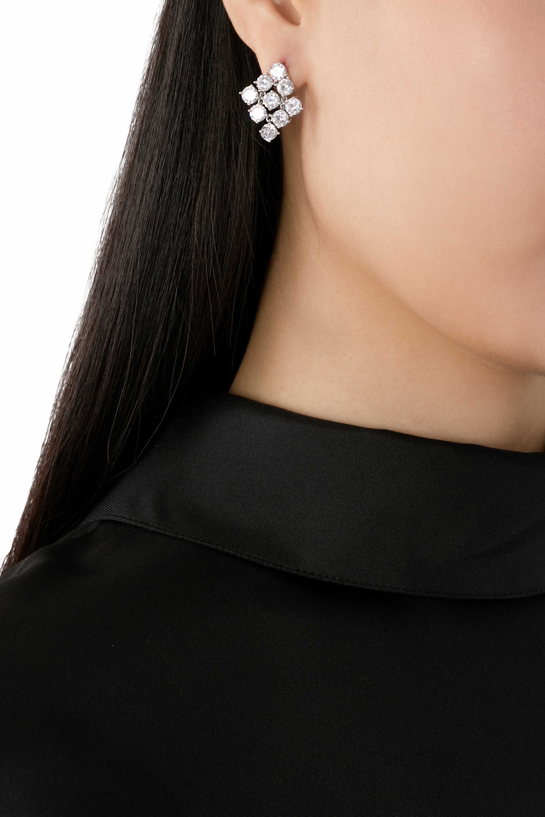 Statement Earrings, Rhodium Plated Brass & Cubic Zirconia