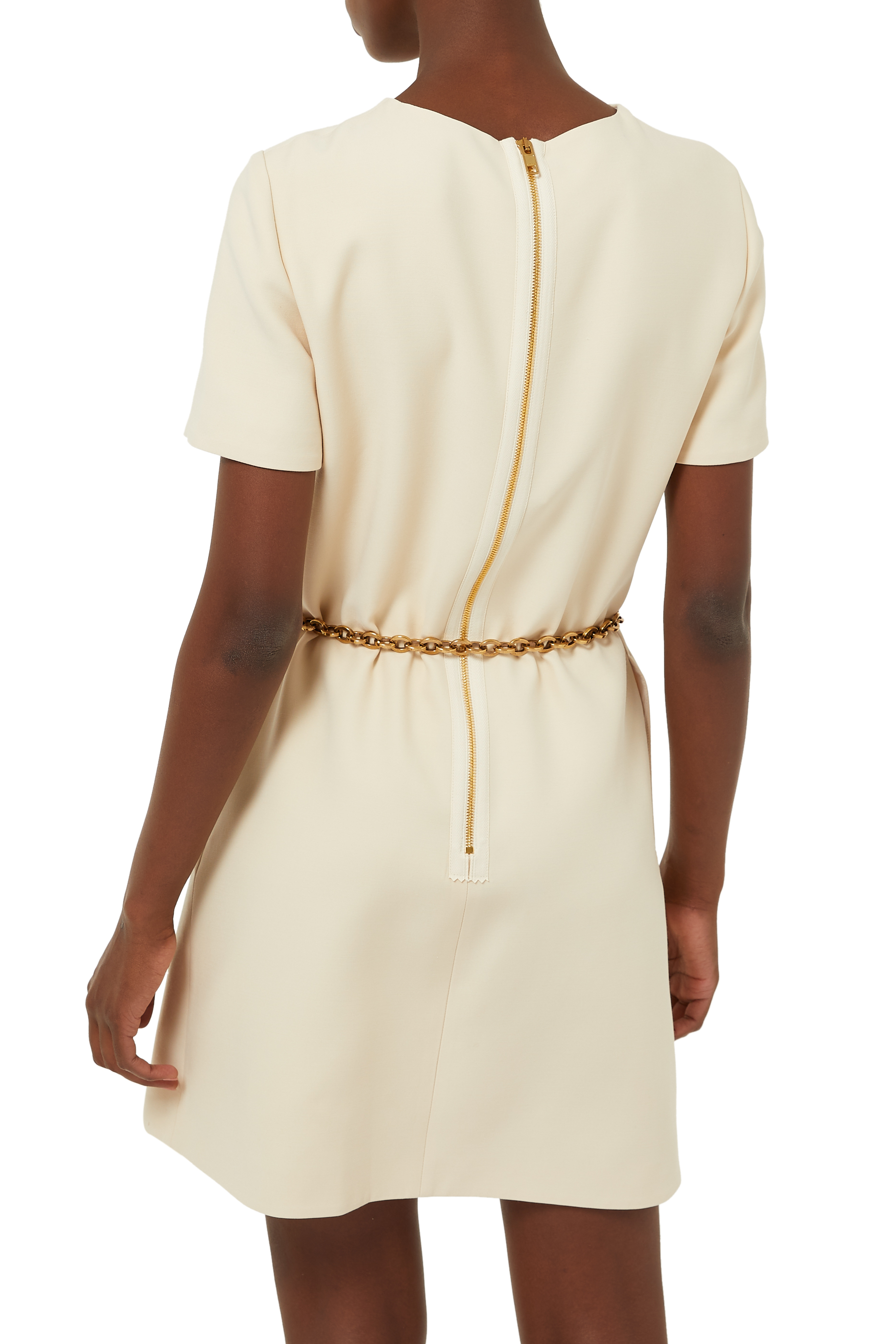 Pleated Dress with Chain Belt