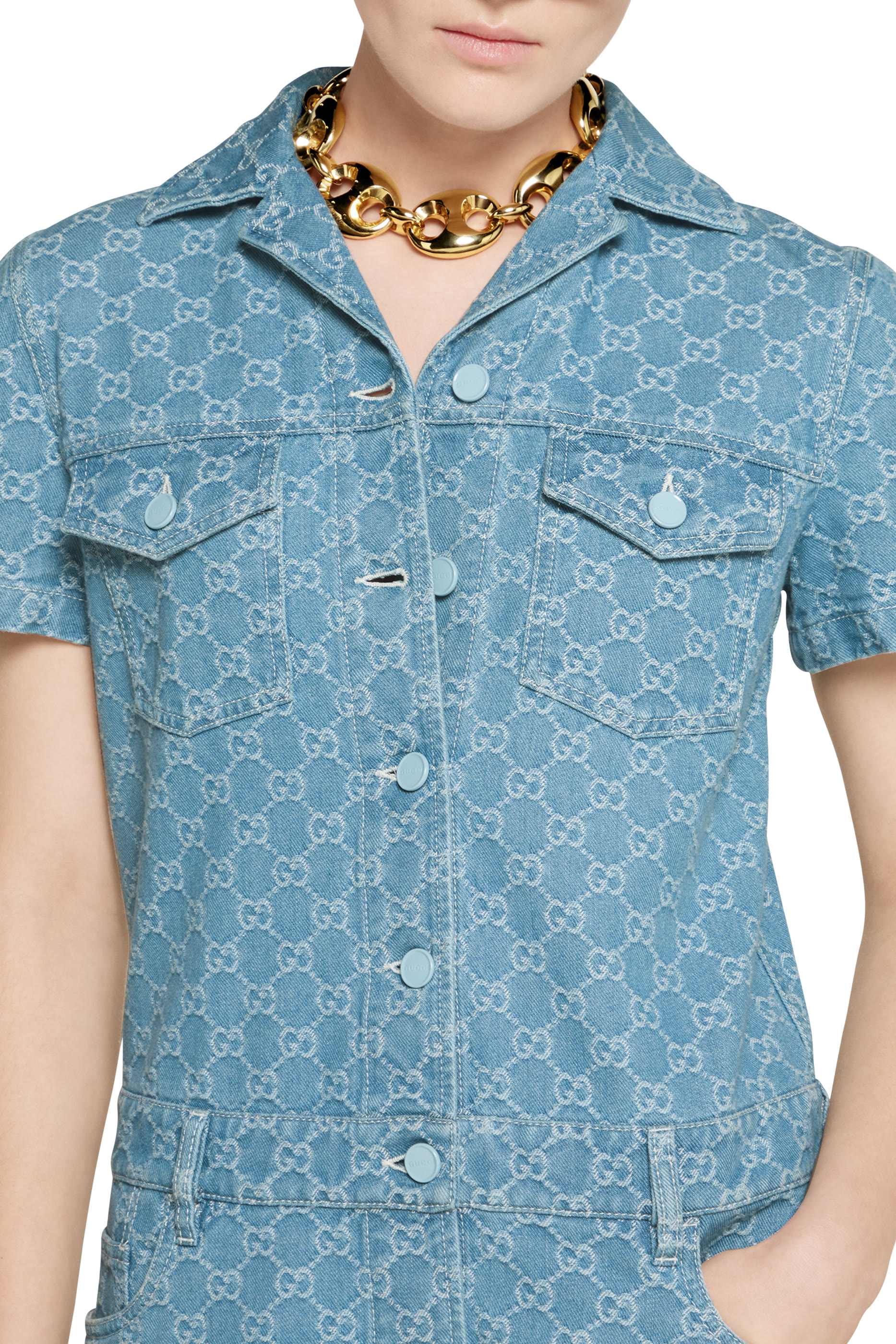  GG Denim Jacquard Jumpsuit