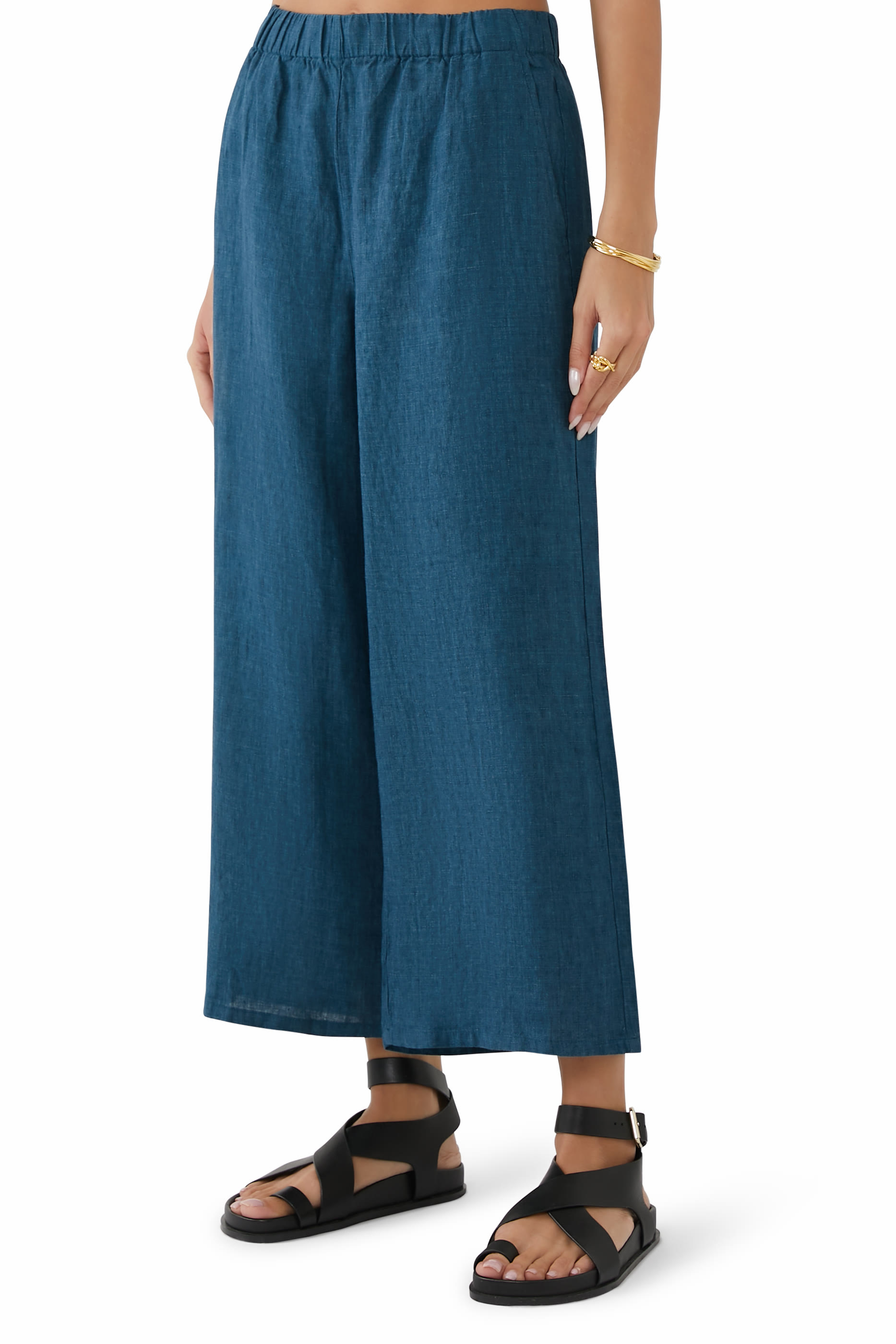Washed Organic Linen D&eacute;lav&eacute; Wide-Leg Pant