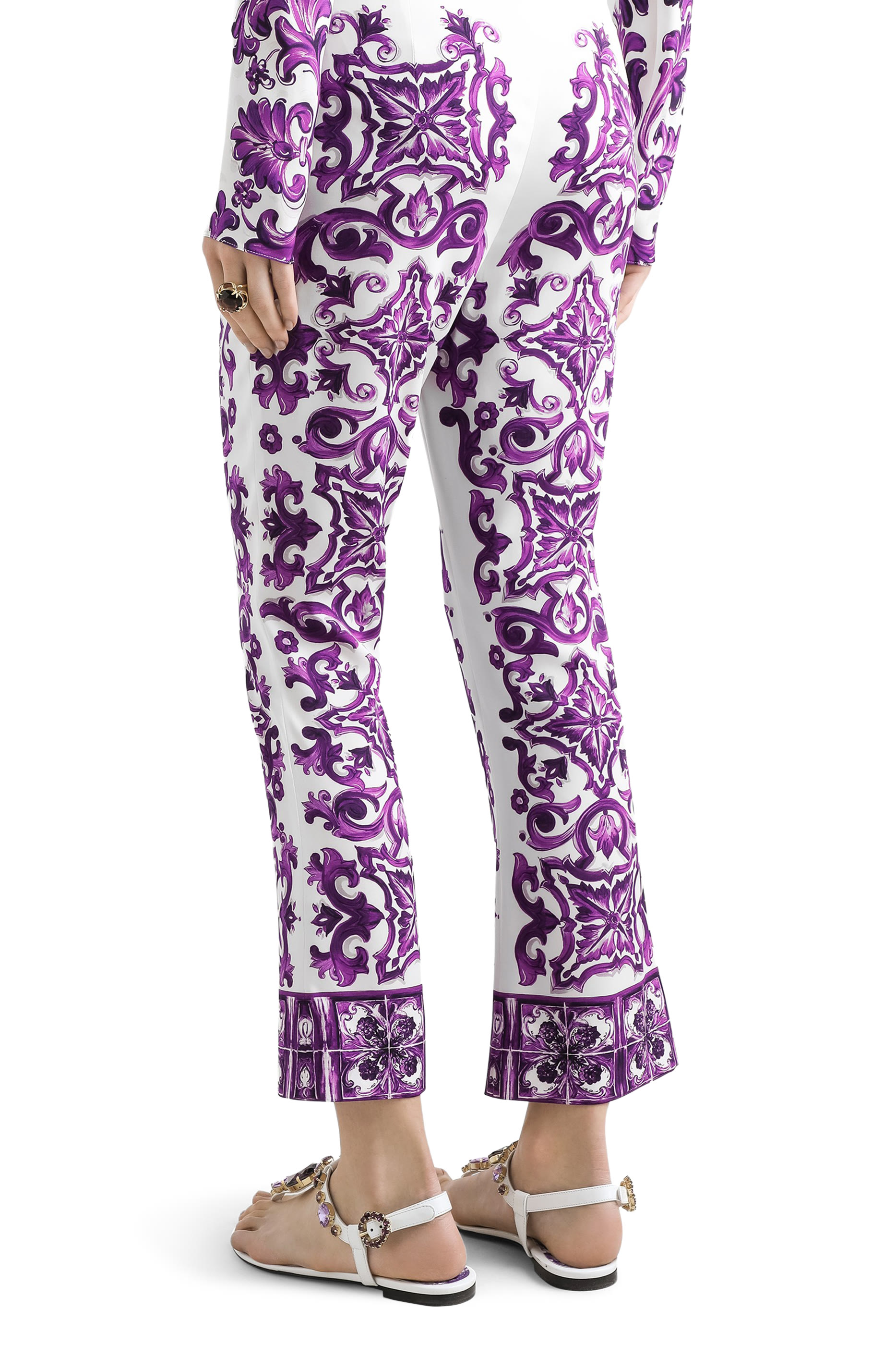 Majolica-Print Silk Trousers