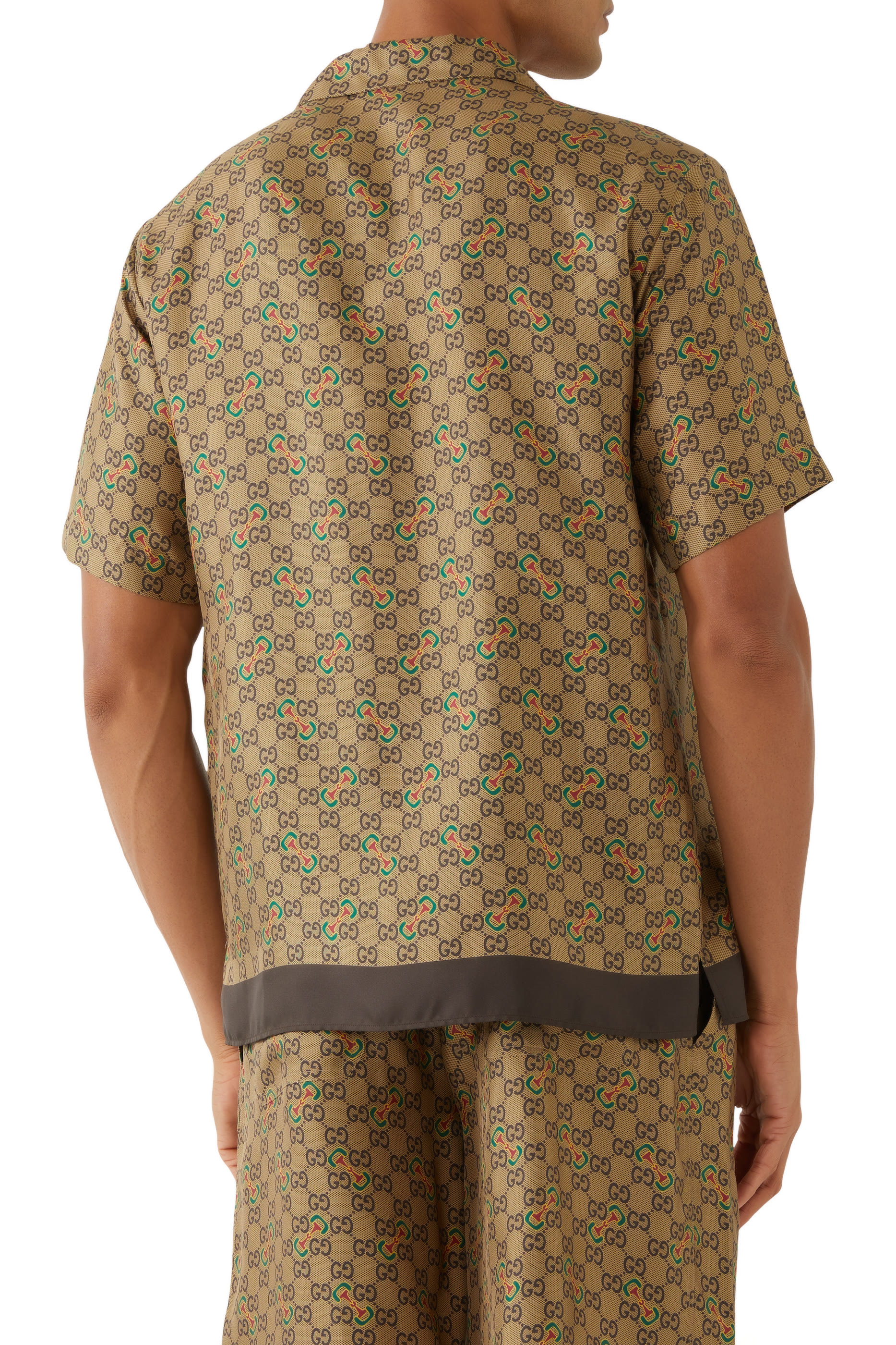 GG Horsebit Print Silk Twill Shirt